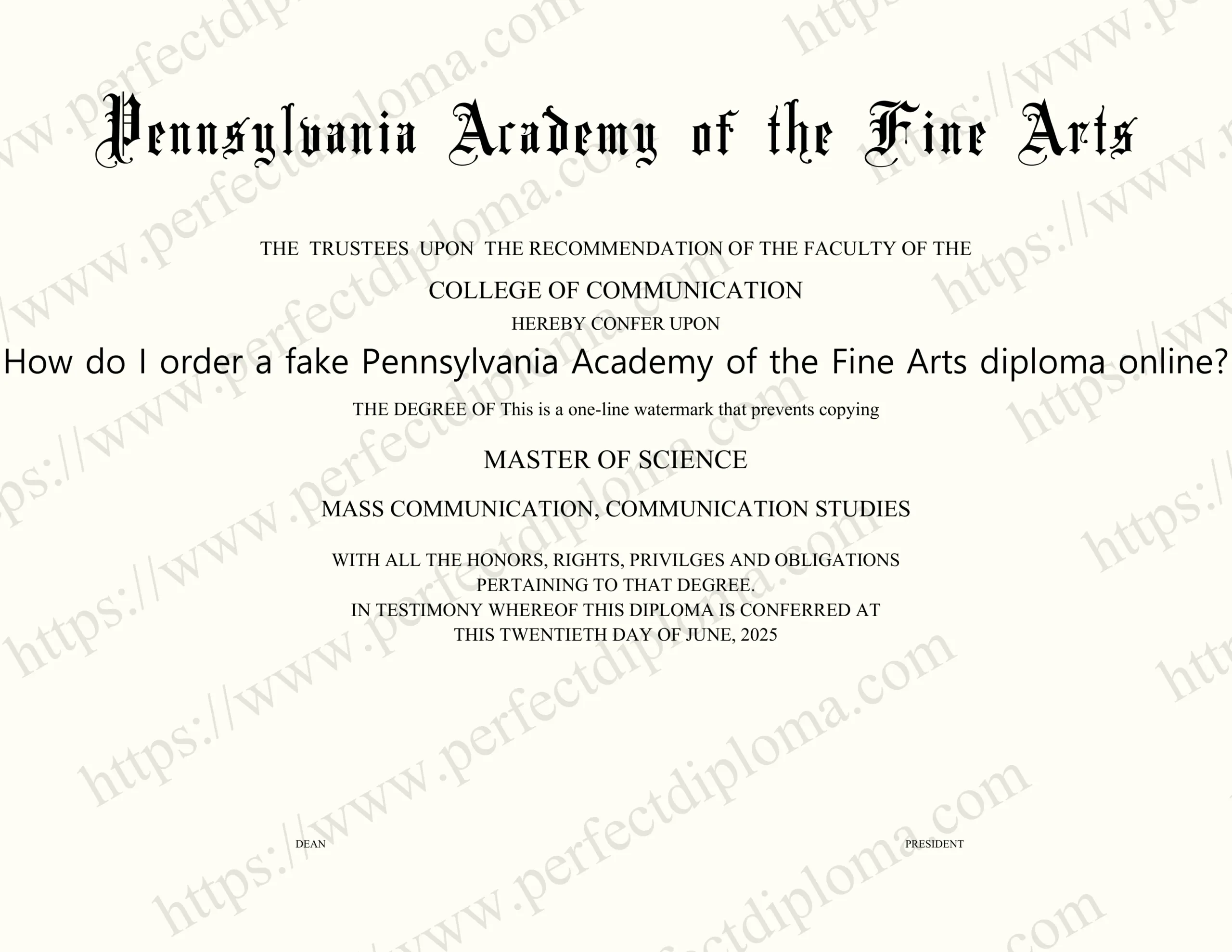 How do I order a fake Pennsylvania Academy of the Fine Arts diploma online?