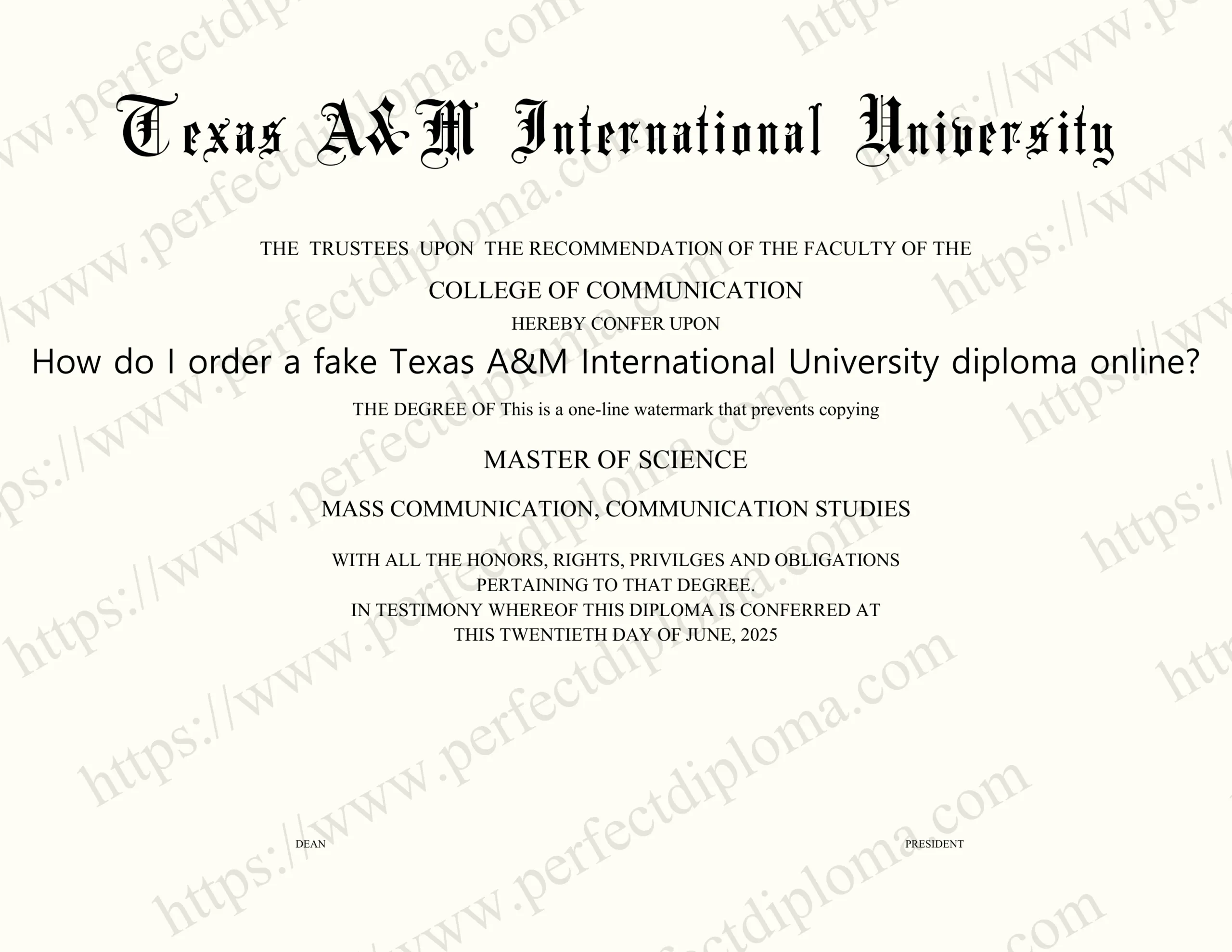 How do I order a fake Texas A&M International University diploma online?