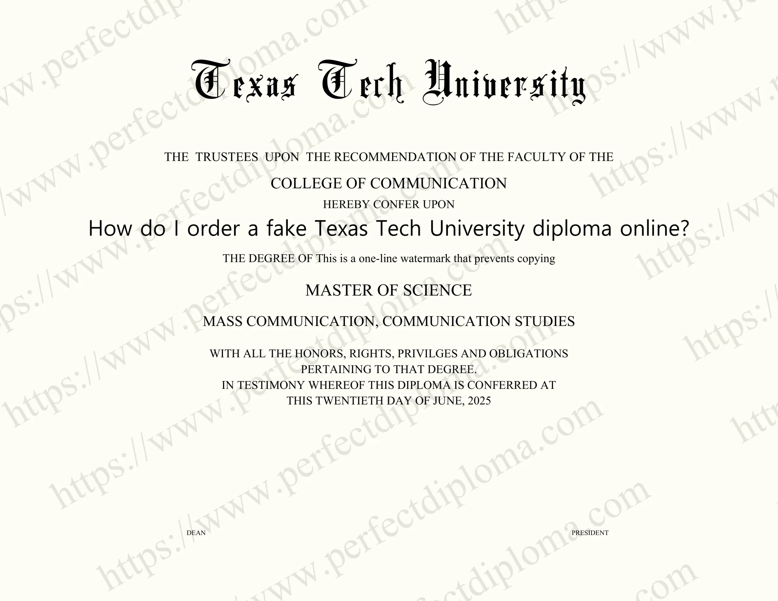 How do I order a fake Texas Tech University diploma online?