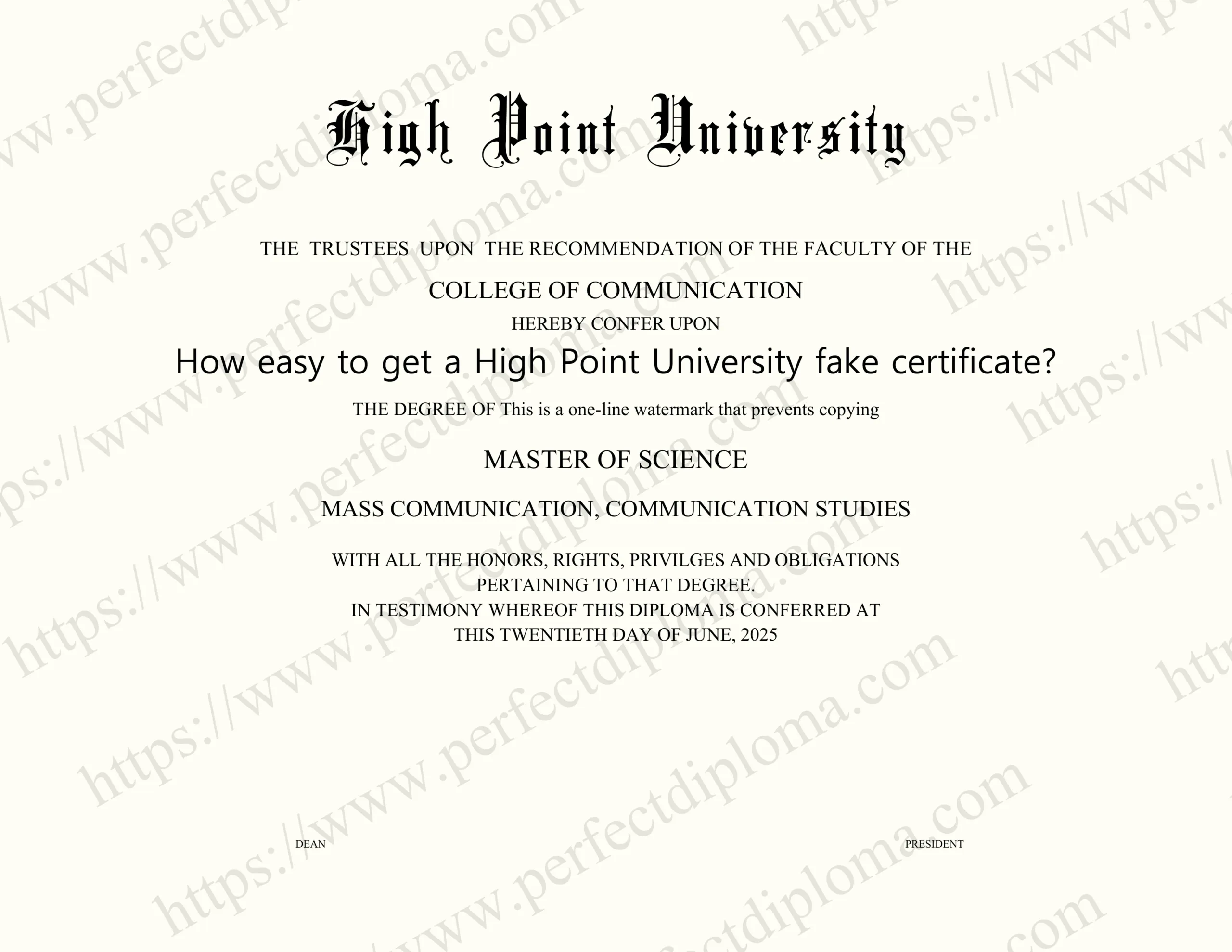 How easy to get a High Point University fake certificate?