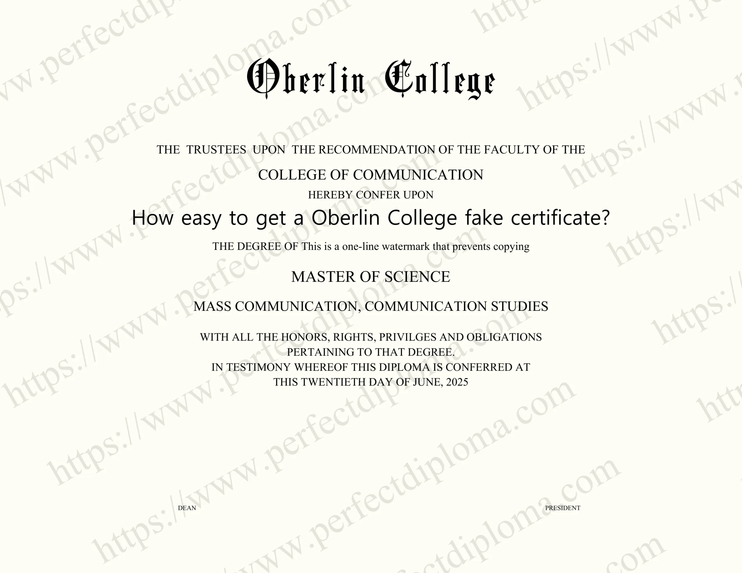 How easy to get a Oberlin College fake certificate?