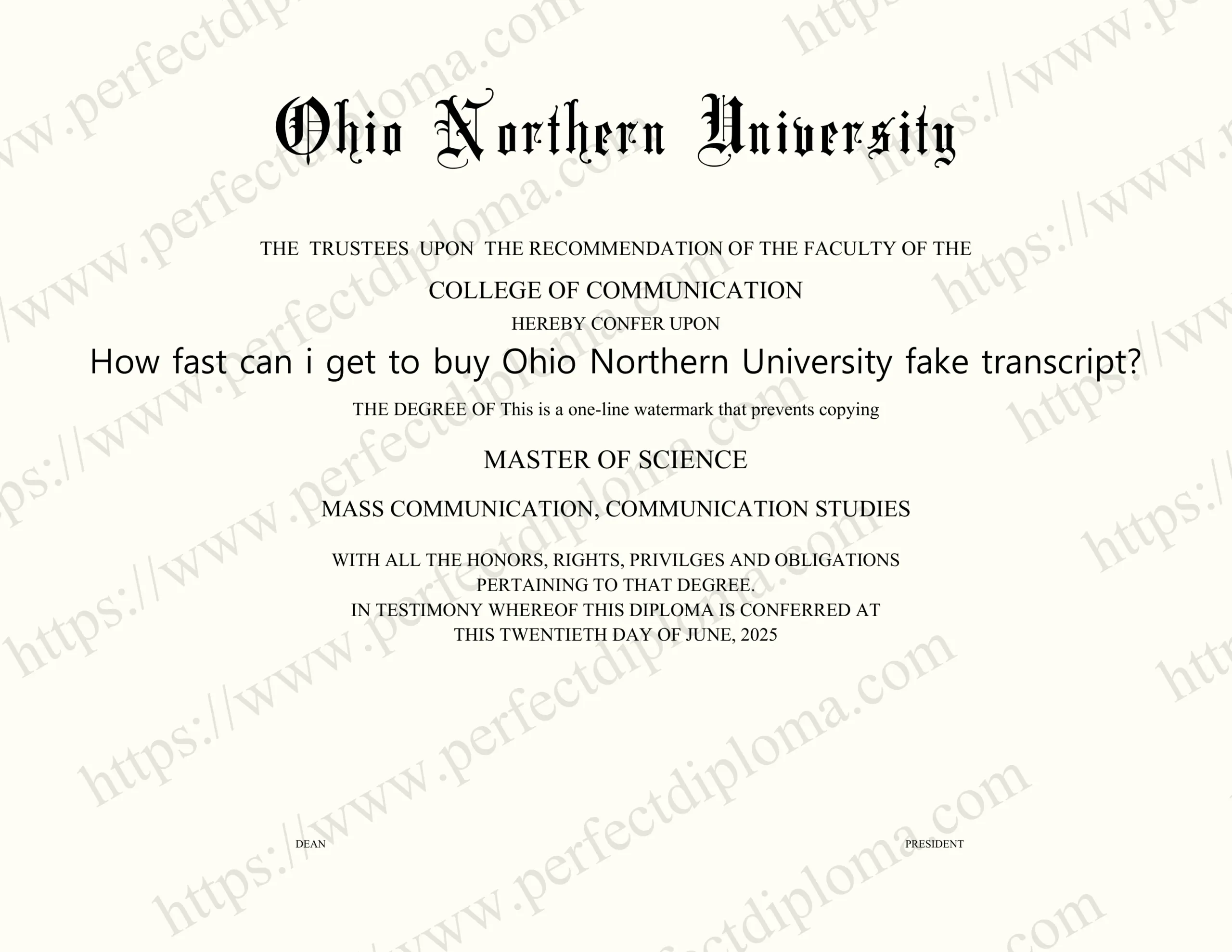 How fast can i get to buy Ohio Northern University fake transcript?