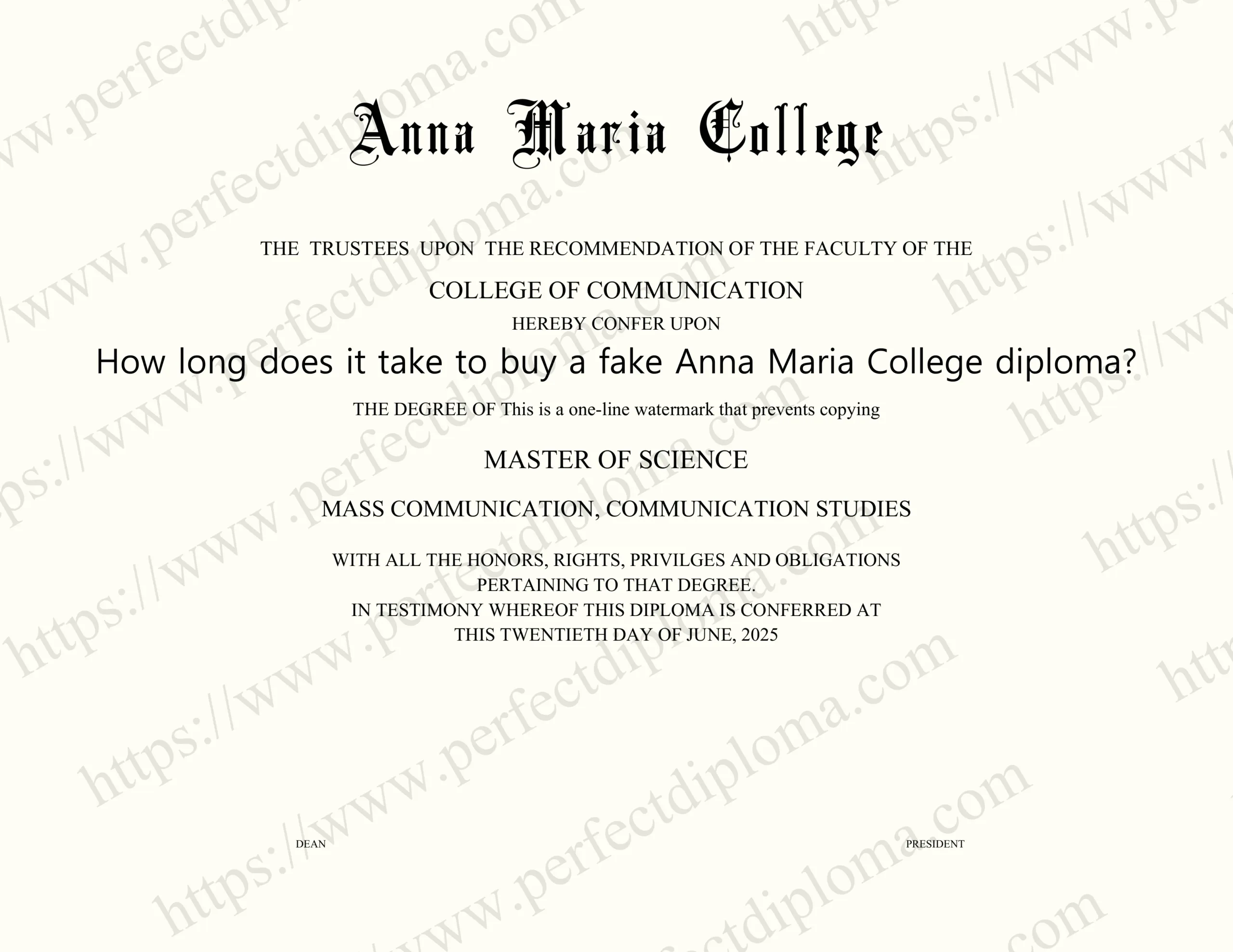 How long does it take to buy a fake Anna Maria College diploma?