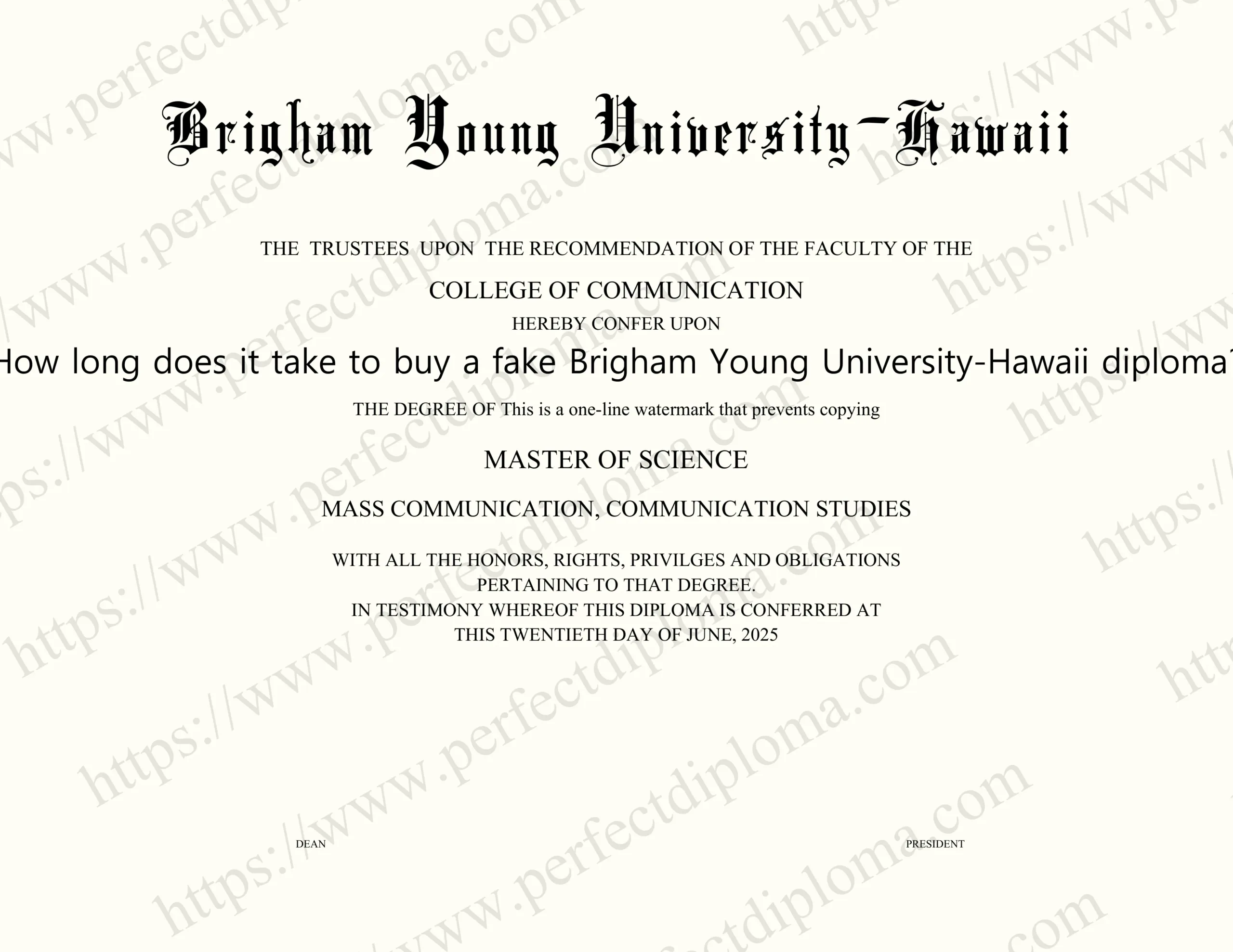 How long does it take to buy a fake Brigham Young University-Hawaii diploma?