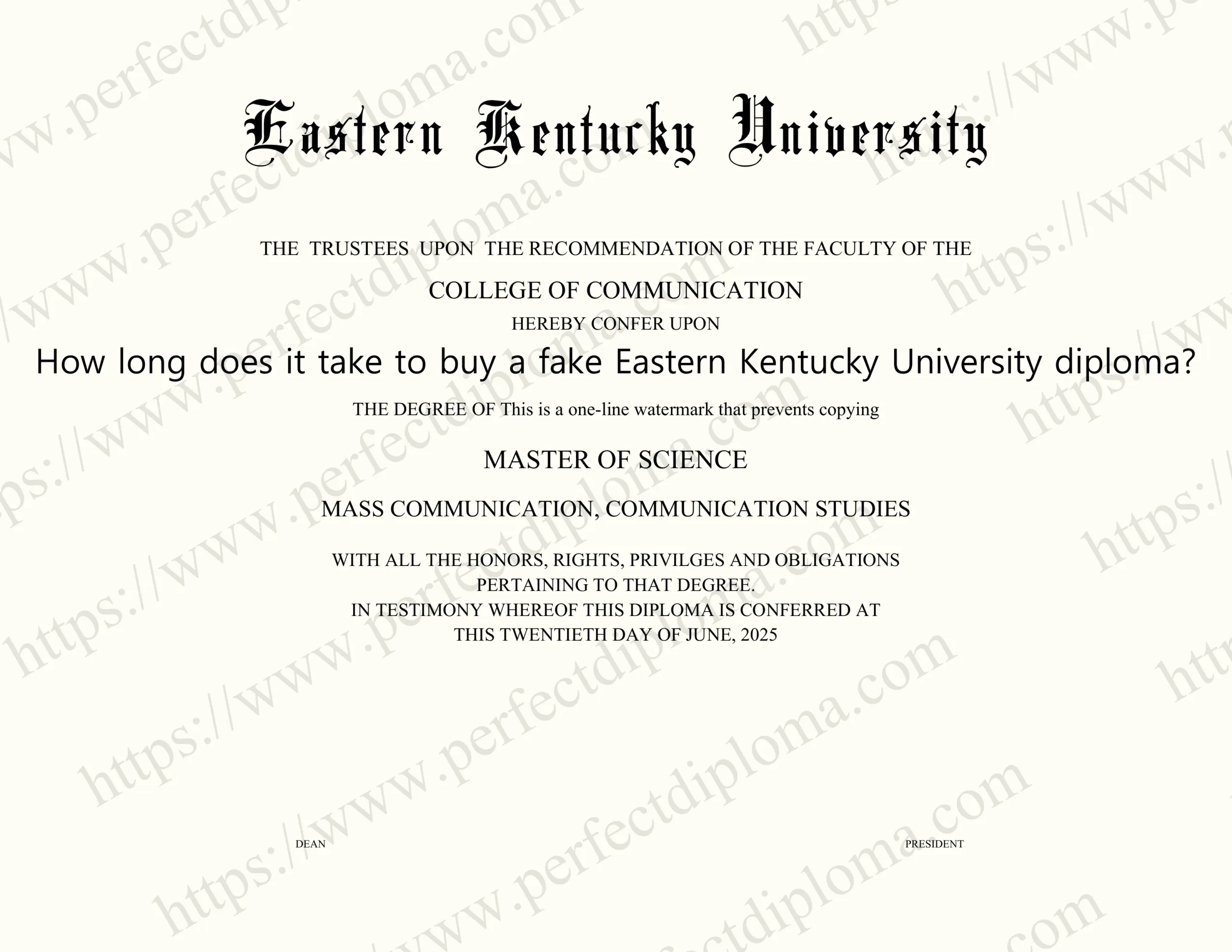 How long does it take to buy a fake Eastern Kentucky University diploma?