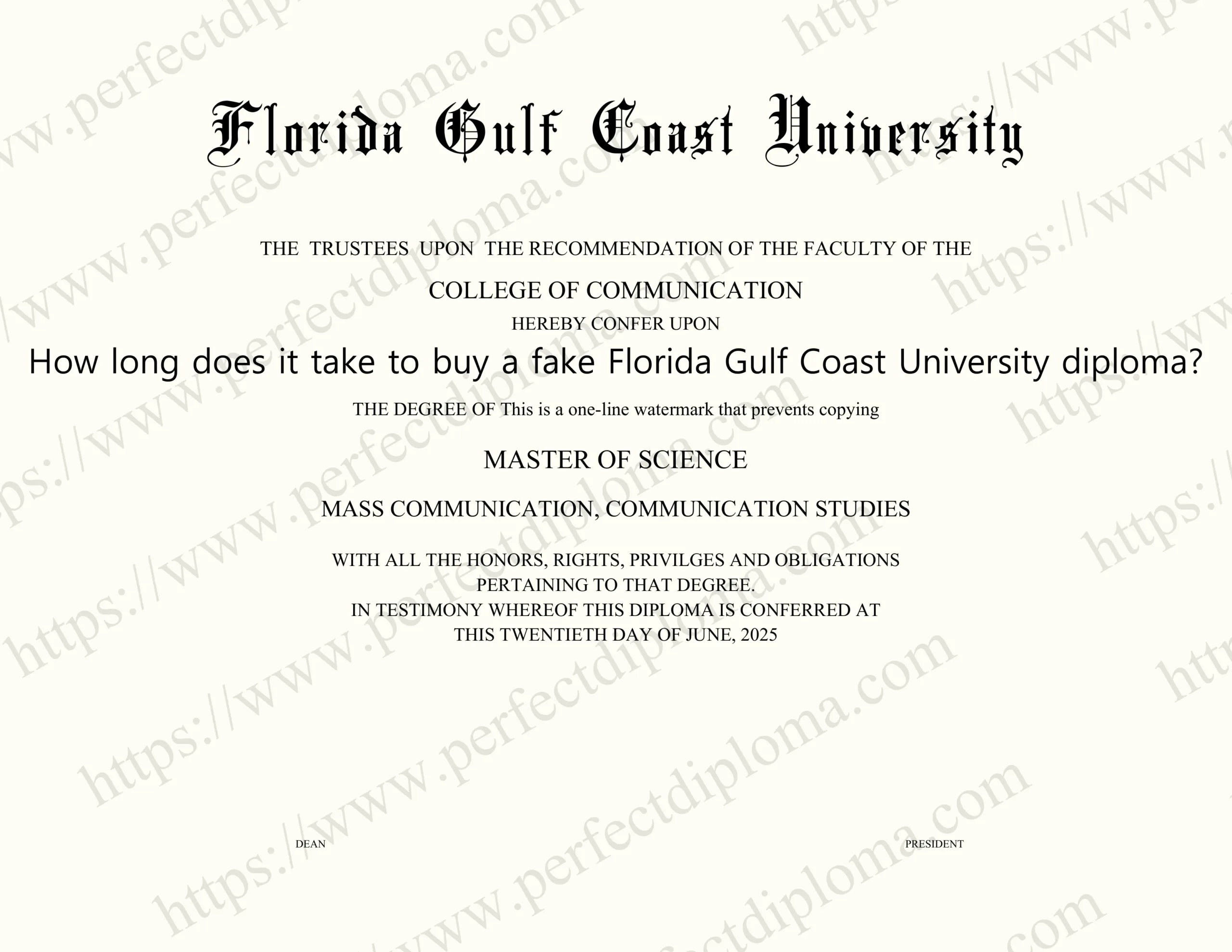 How long does it take to buy a fake Florida Gulf Coast University diploma?