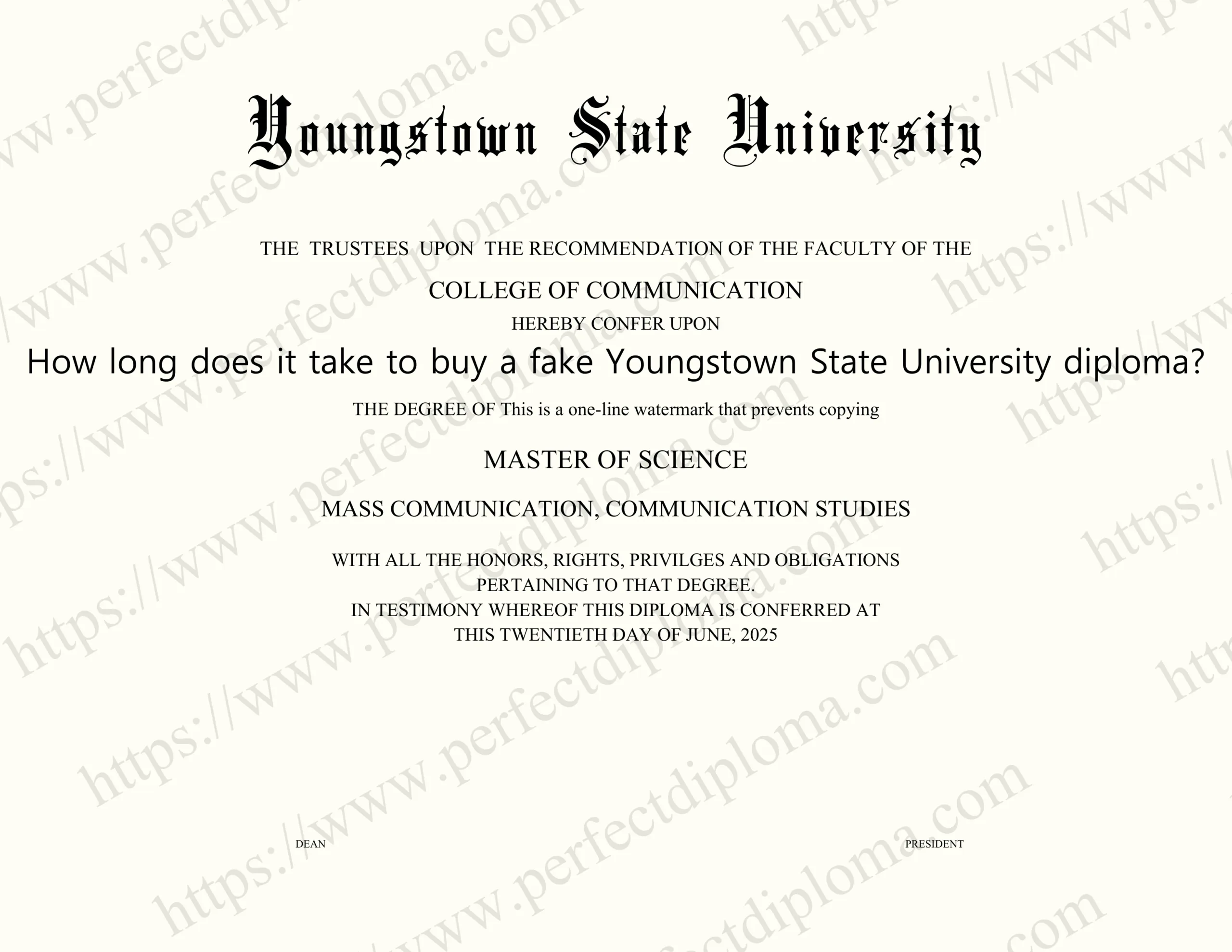 How long does it take to buy a fake Youngstown State University diploma?