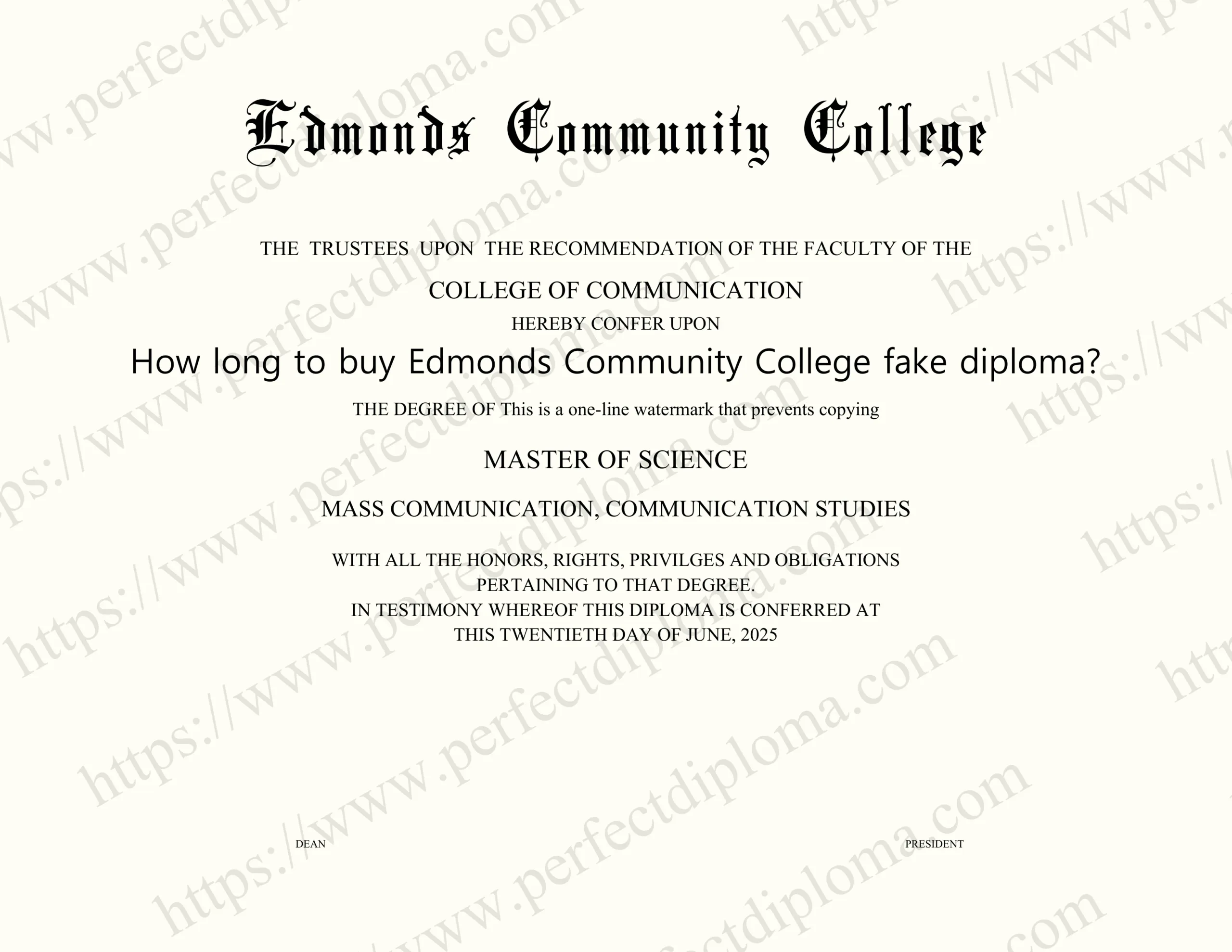 How long to buy Edmonds Community College fake diploma?