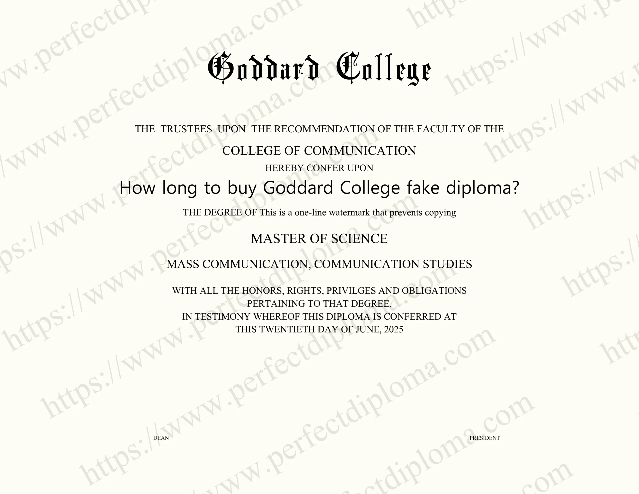 How long to buy Goddard College fake diploma?