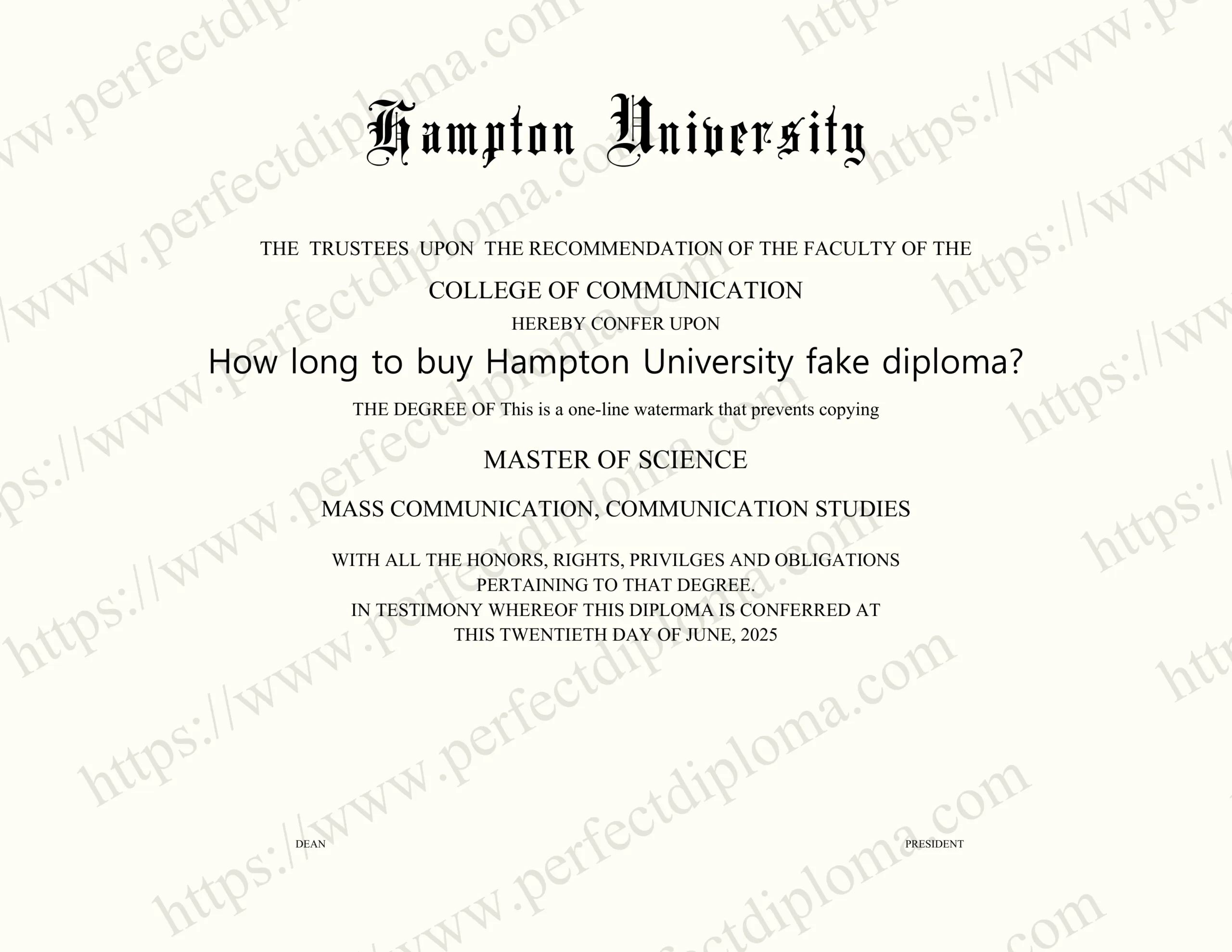 How long to buy Hampton University fake diploma?