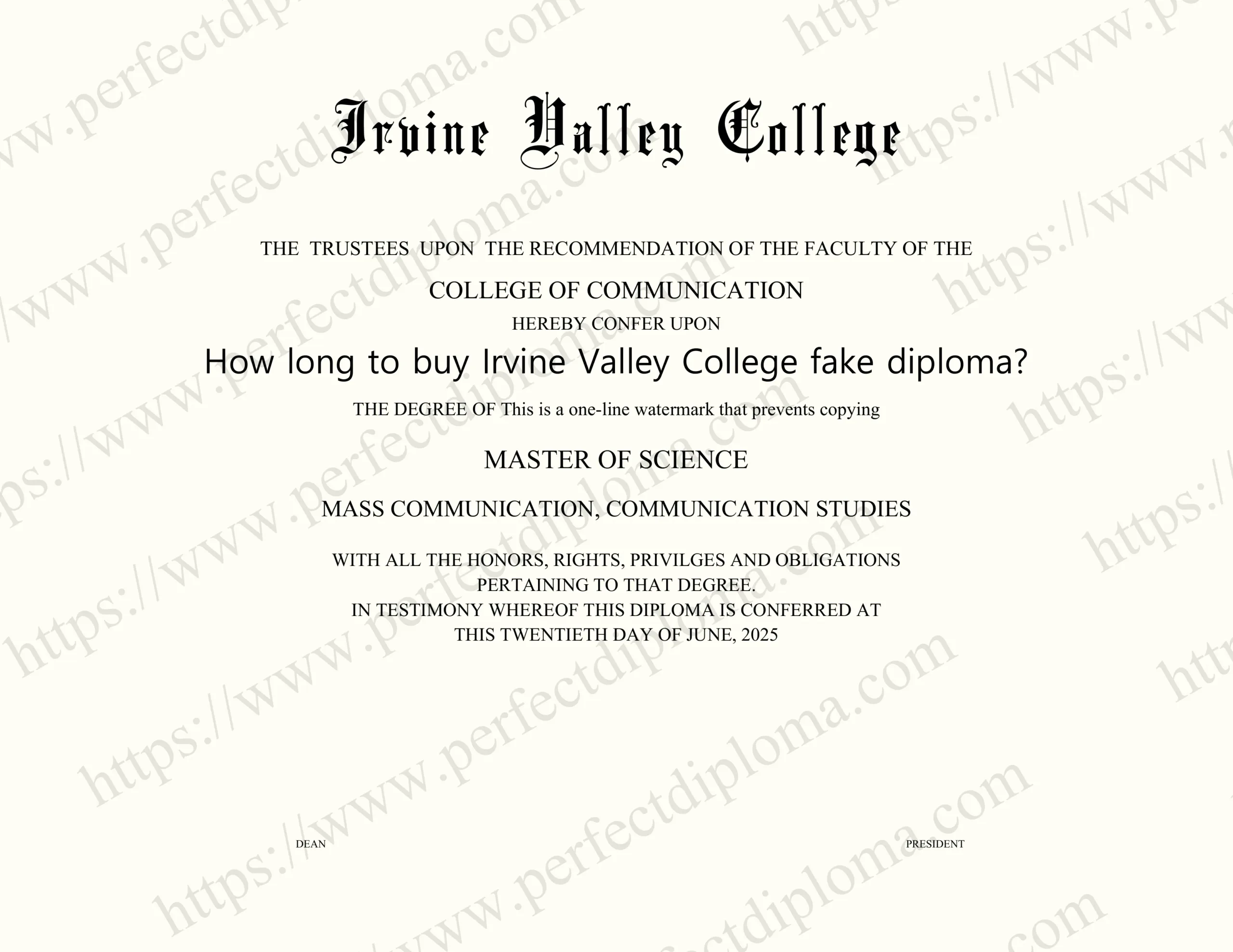 How long to buy Irvine Valley College fake diploma?