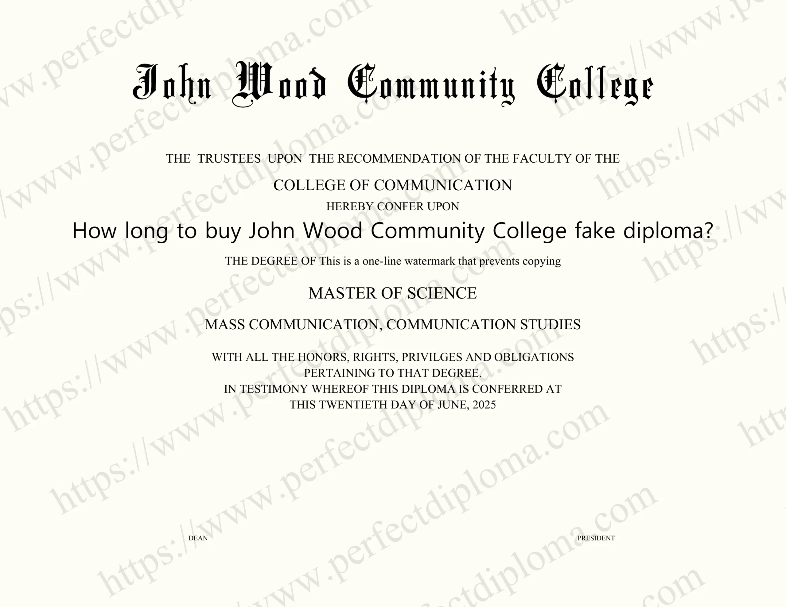 How long to buy John Wood Community College fake diploma?