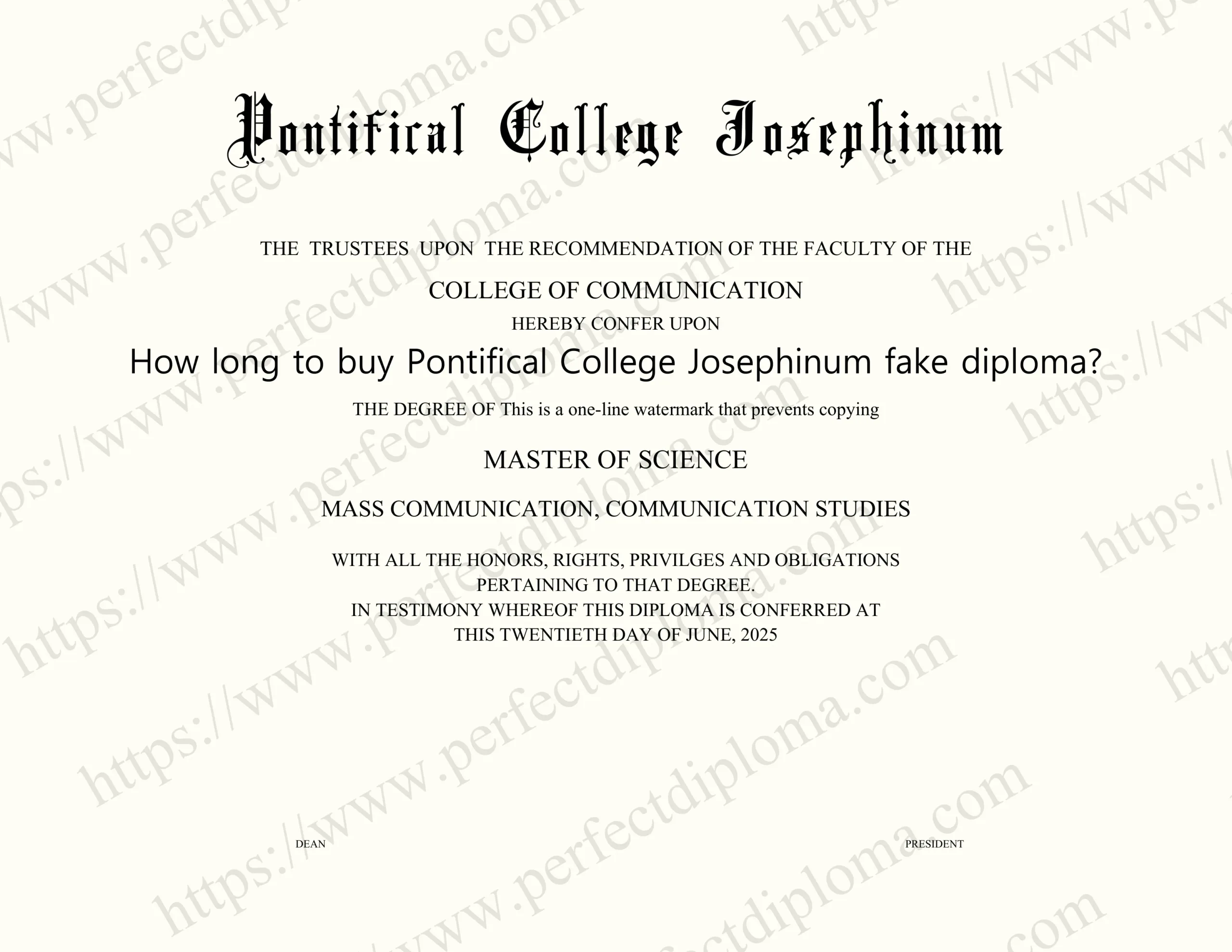 How long to buy Pontifical College Josephinum fake diploma?