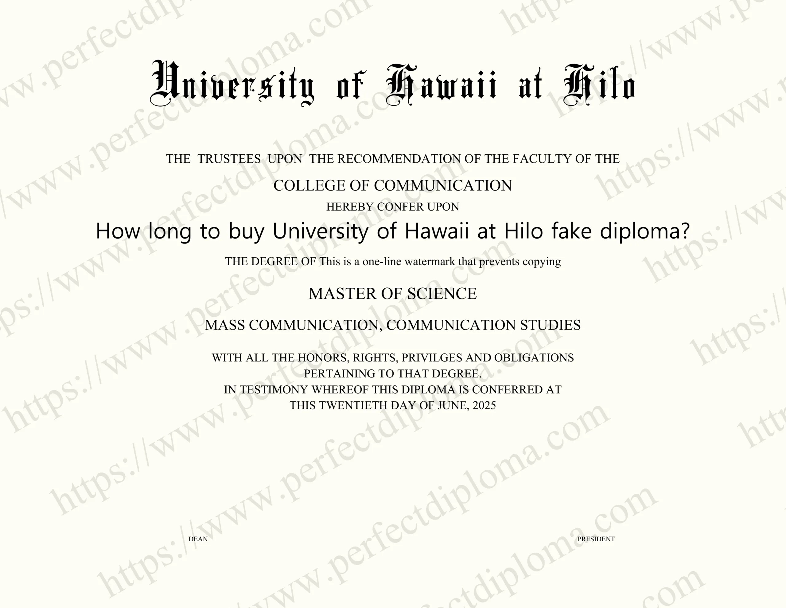 How long to buy University of Hawaii at Hilo fake diploma?