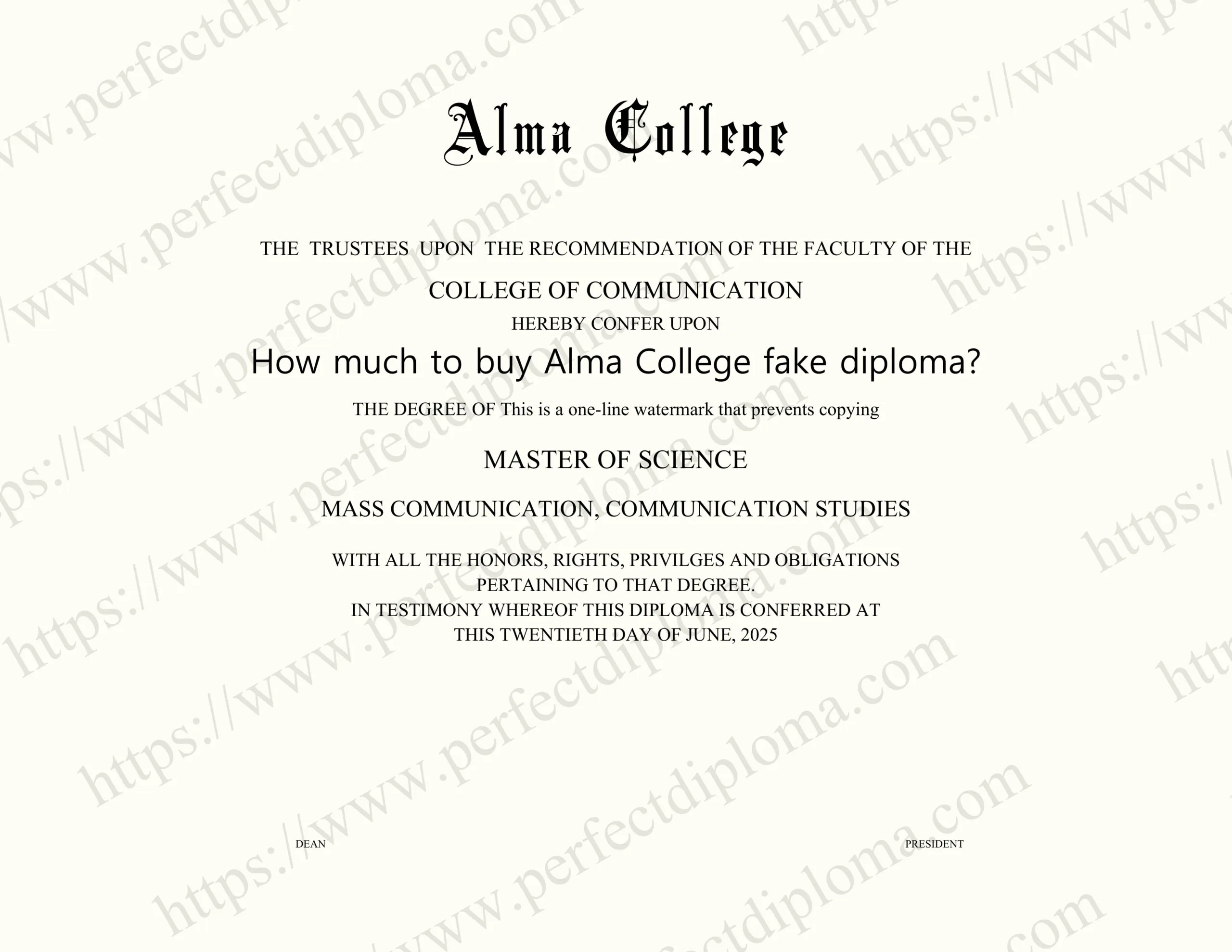 How much to buy Alma College fake diploma?