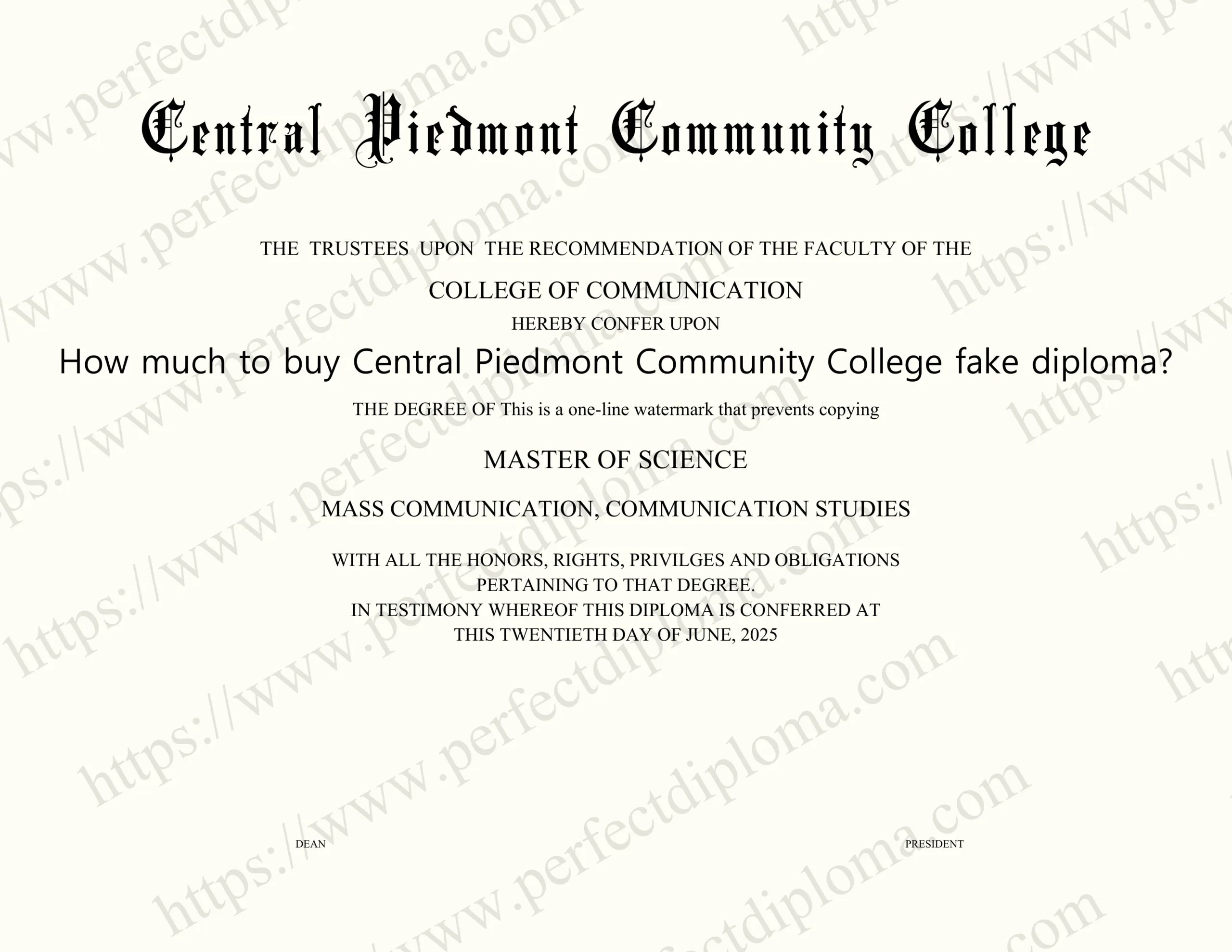 How much to buy Central Piedmont Community College fake diploma?