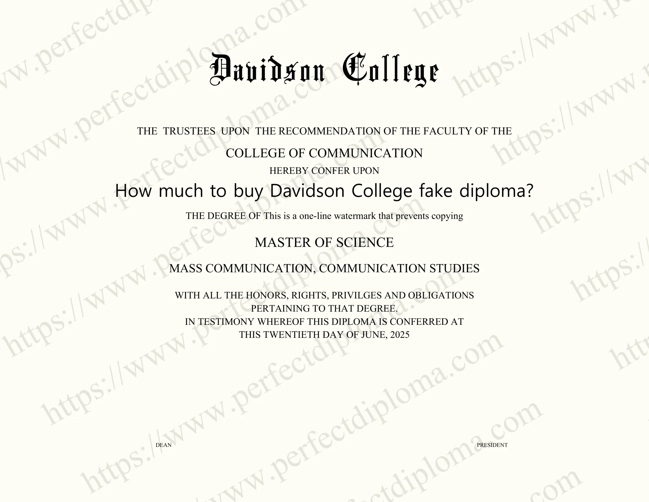 How much to buy Davidson College fake diploma?