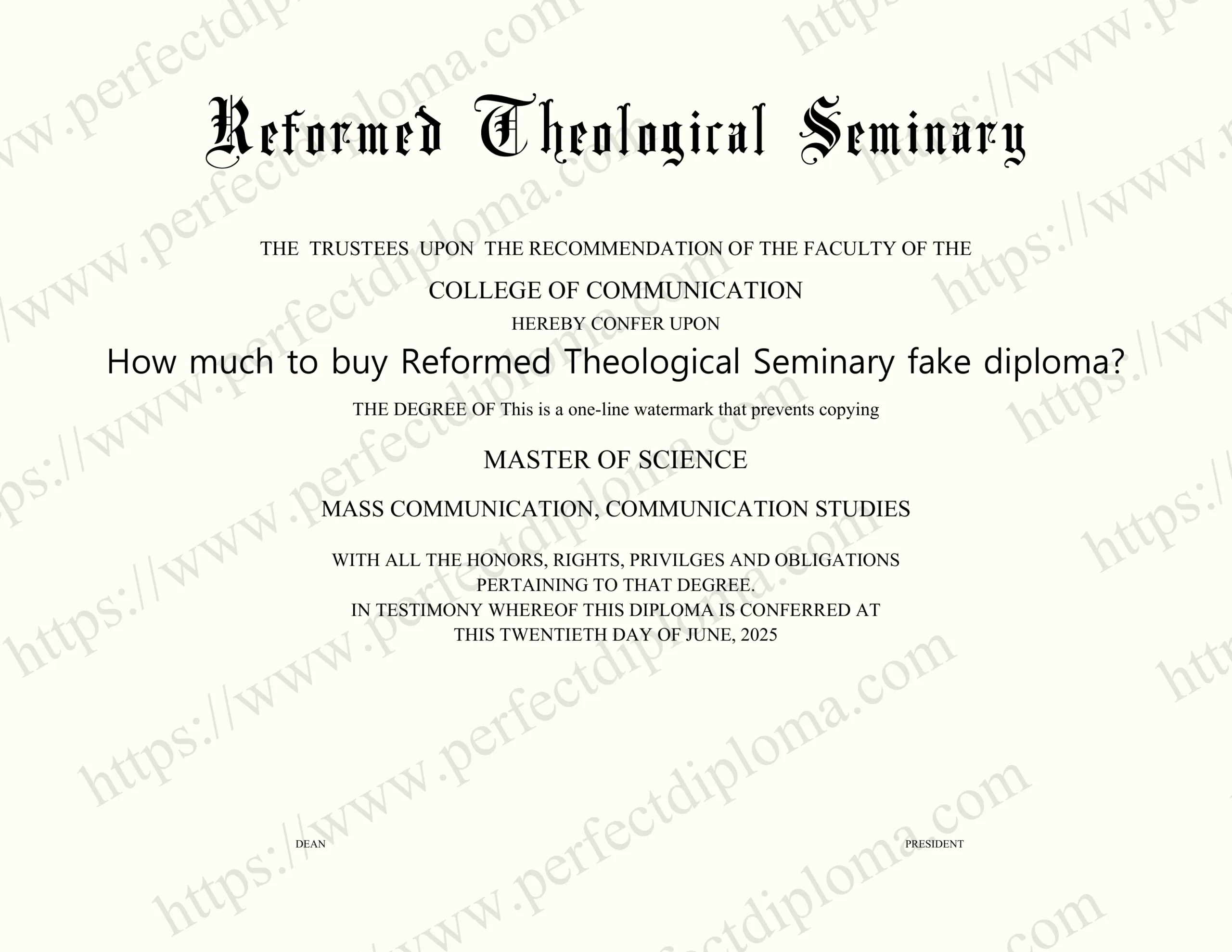 How much to buy Reformed Theological Seminary fake diploma?