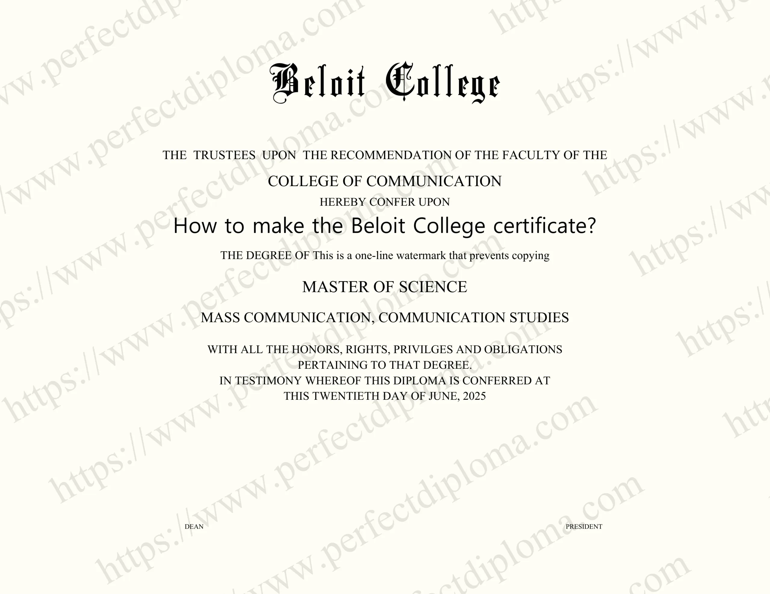 How to make the Beloit College certificate?