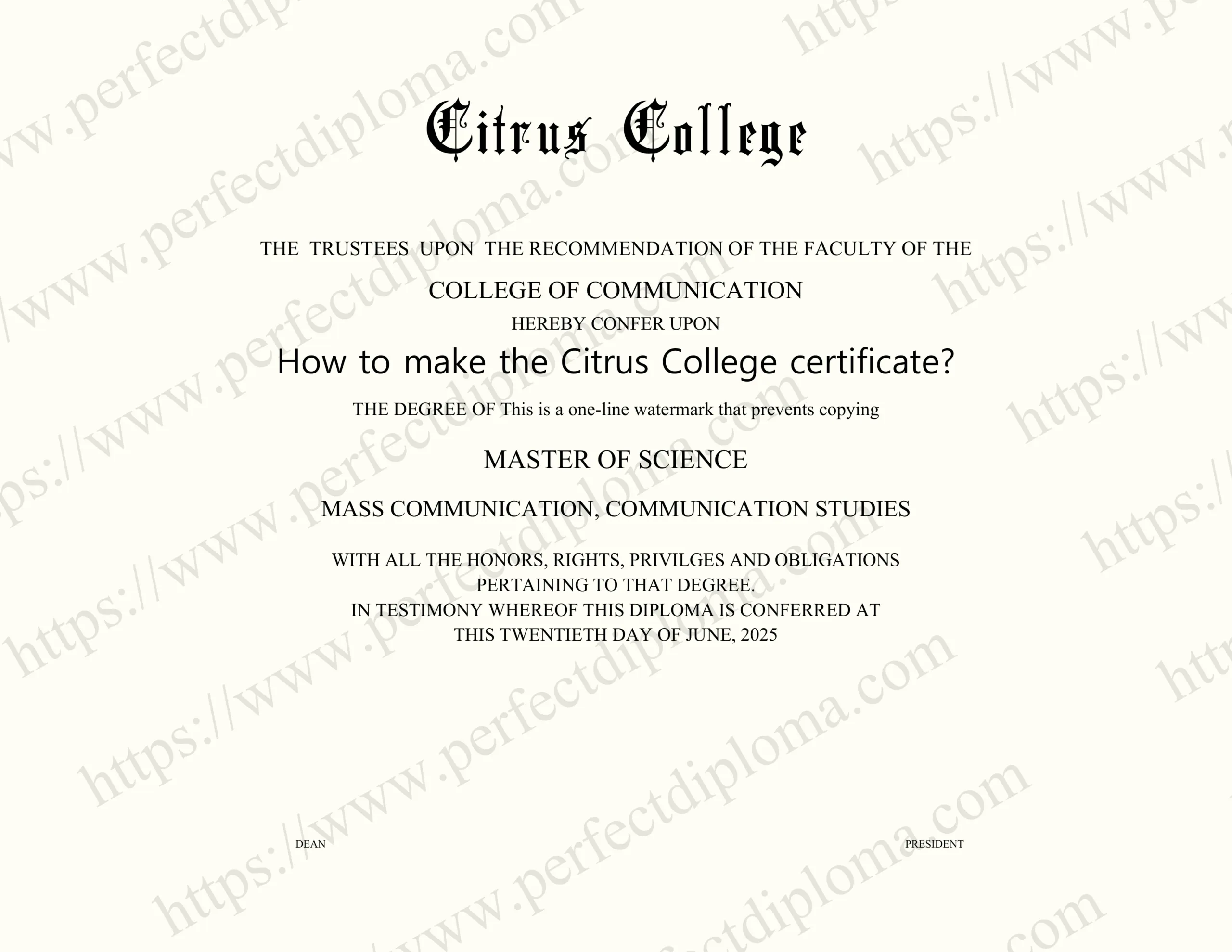How to make the Citrus College certificate?
