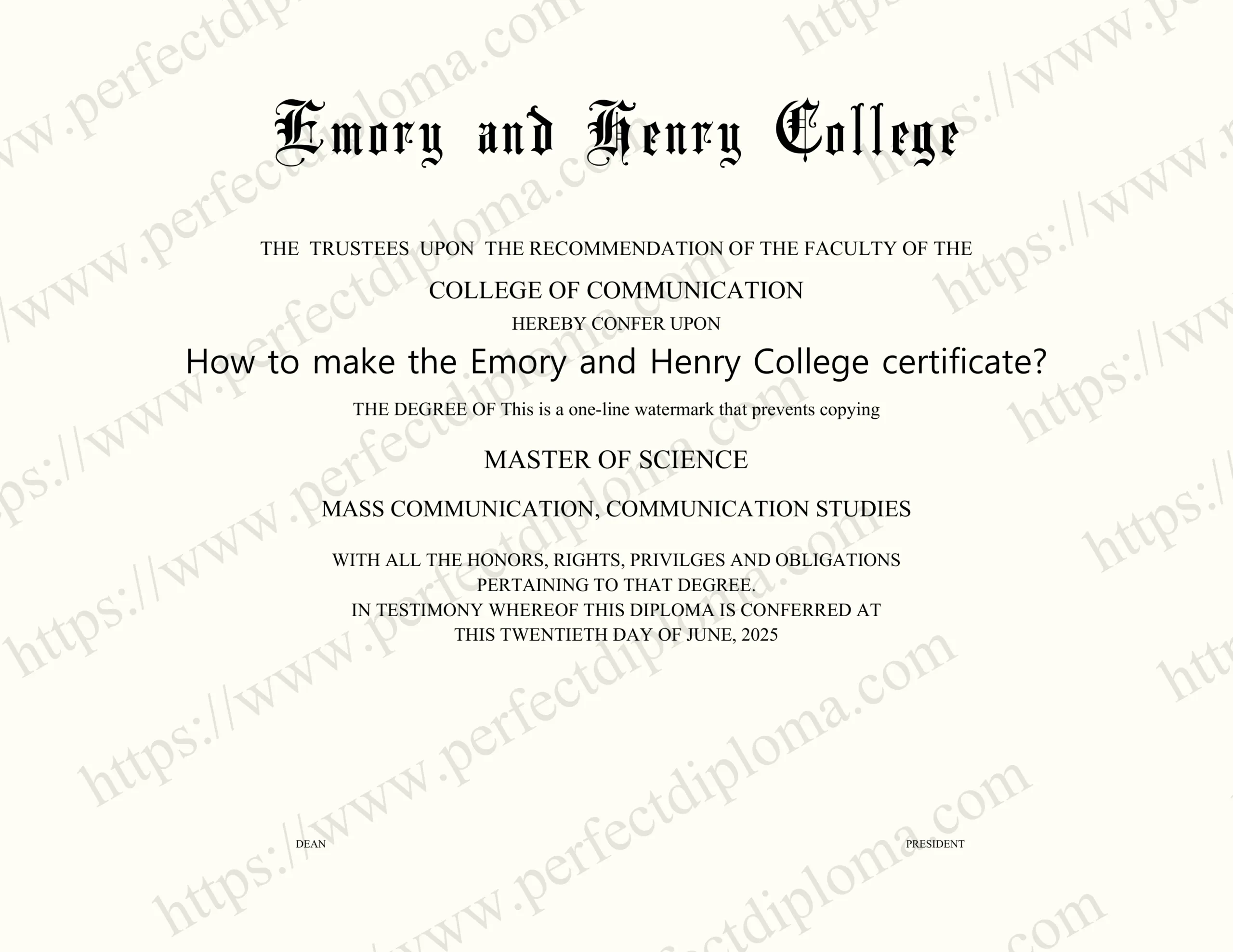How to make the Emory and Henry College certificate?