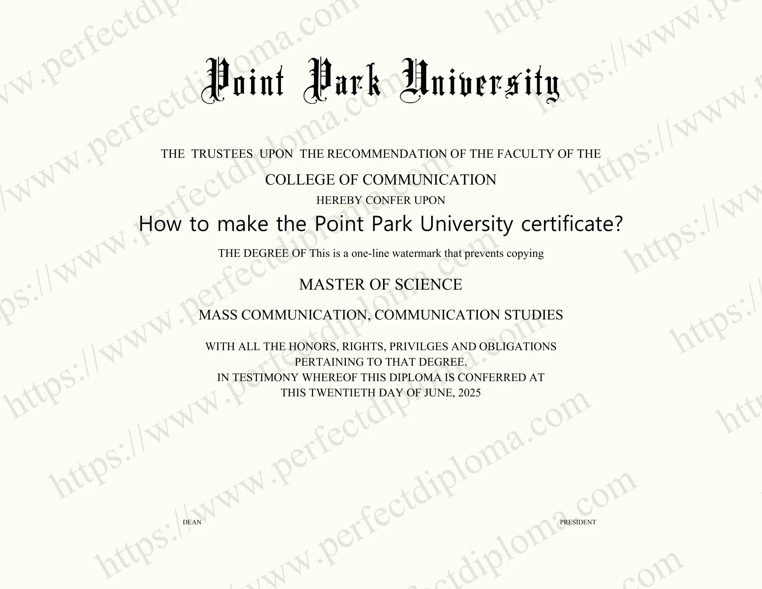 How to make the Point Park University certificate?