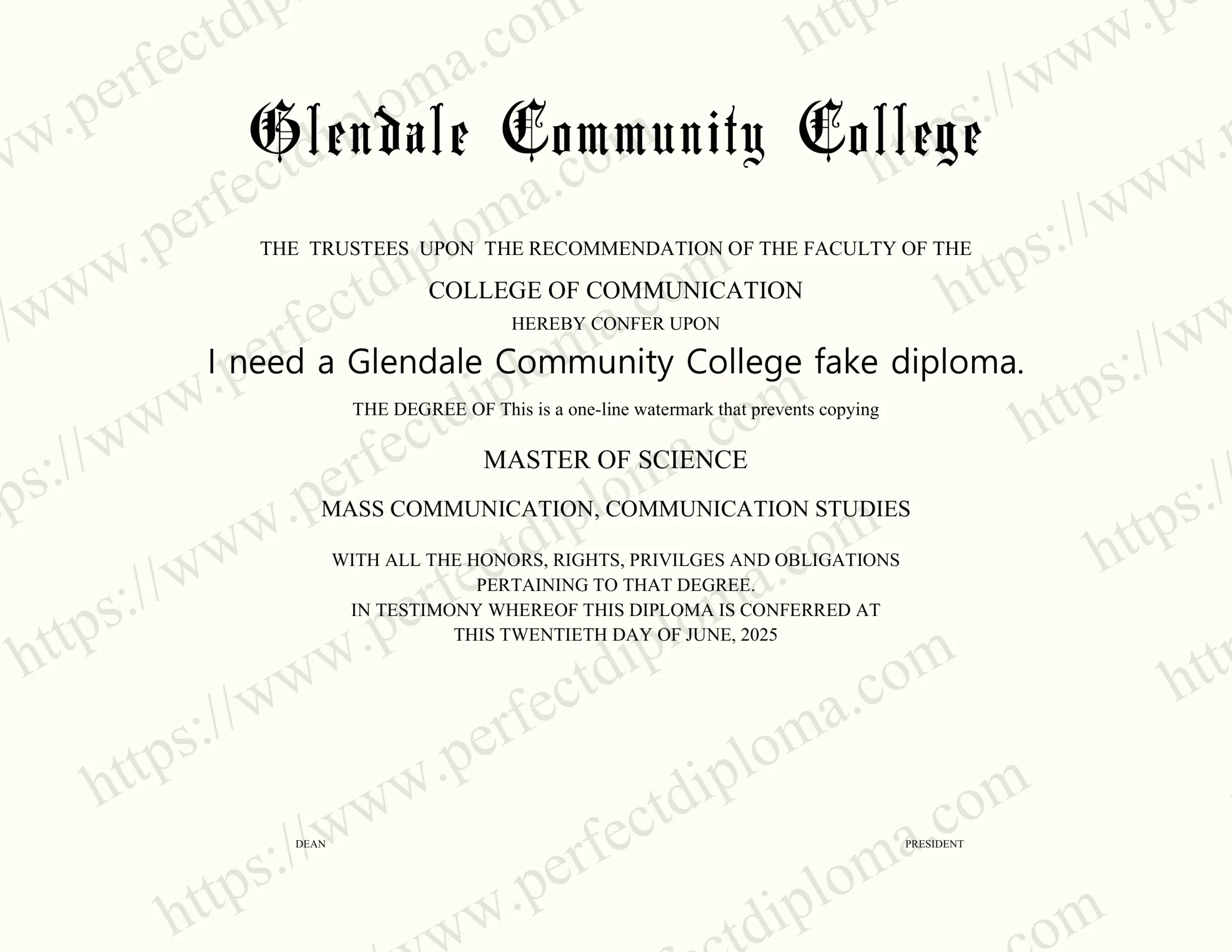 I need a Glendale Community College fake diploma.
