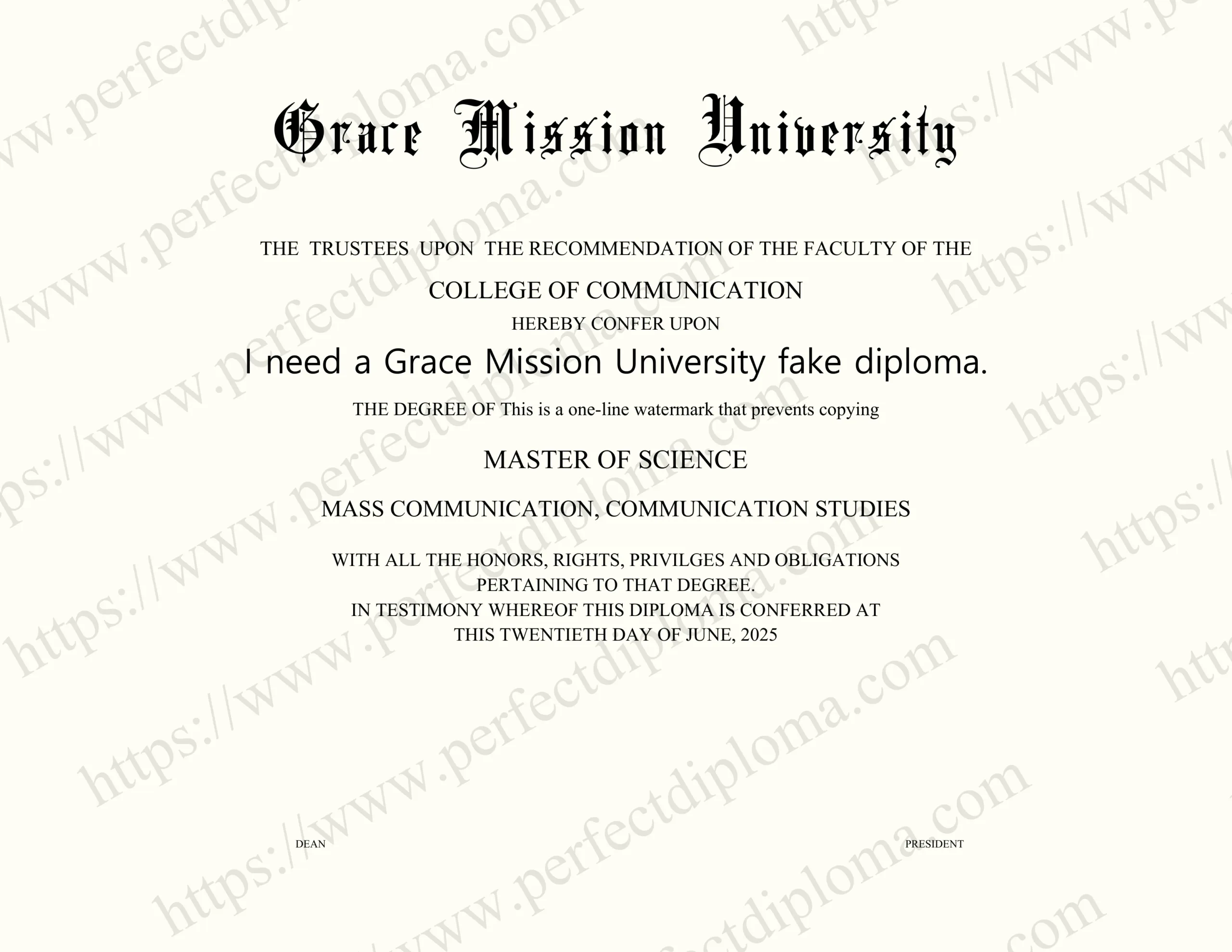 I need a Grace Mission University fake diploma.