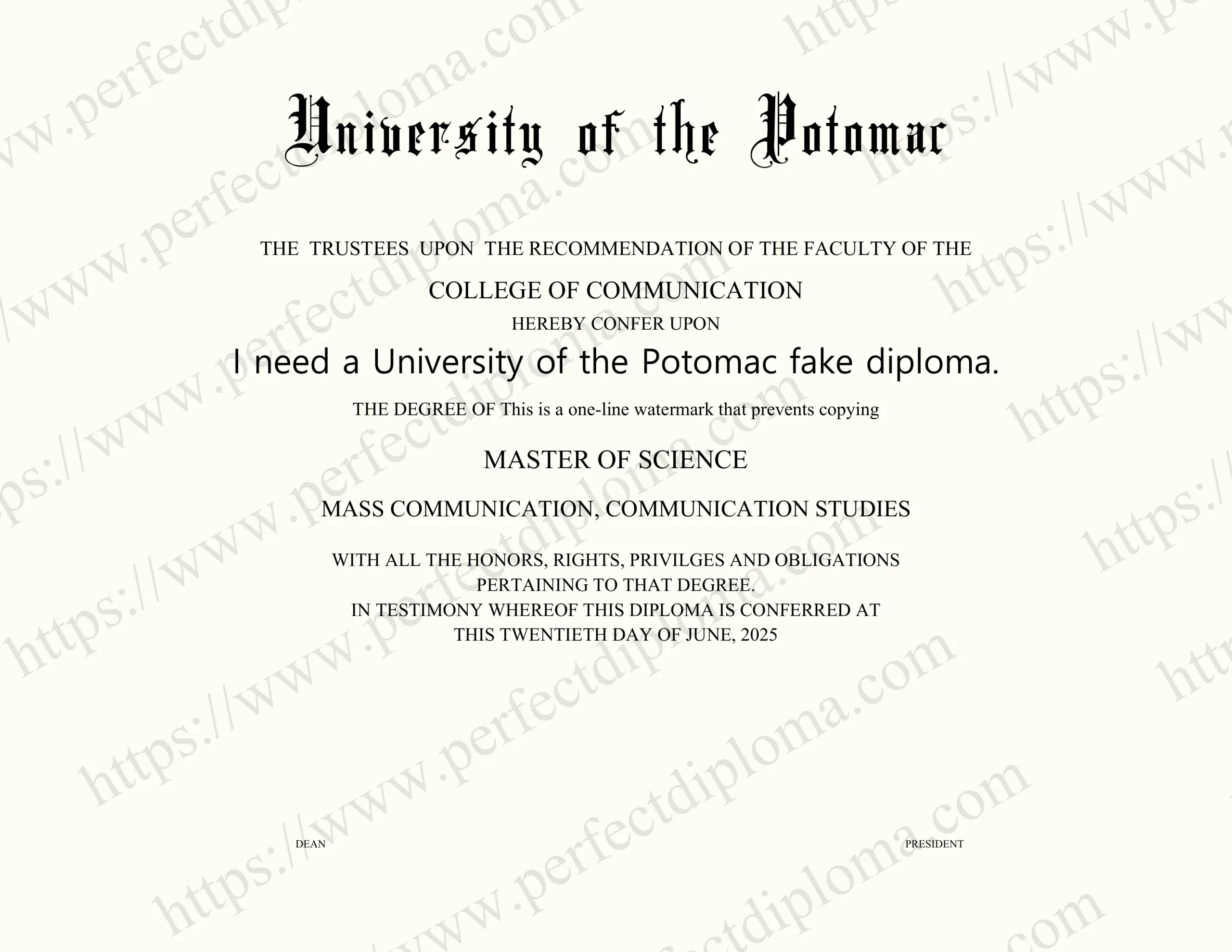 I need a University of the Potomac fake diploma.