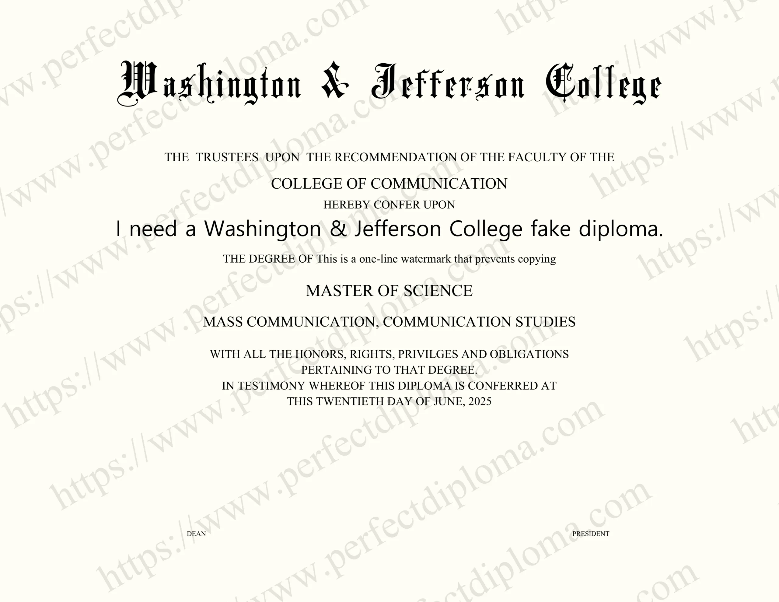 I need a Washington & Jefferson College fake diploma.