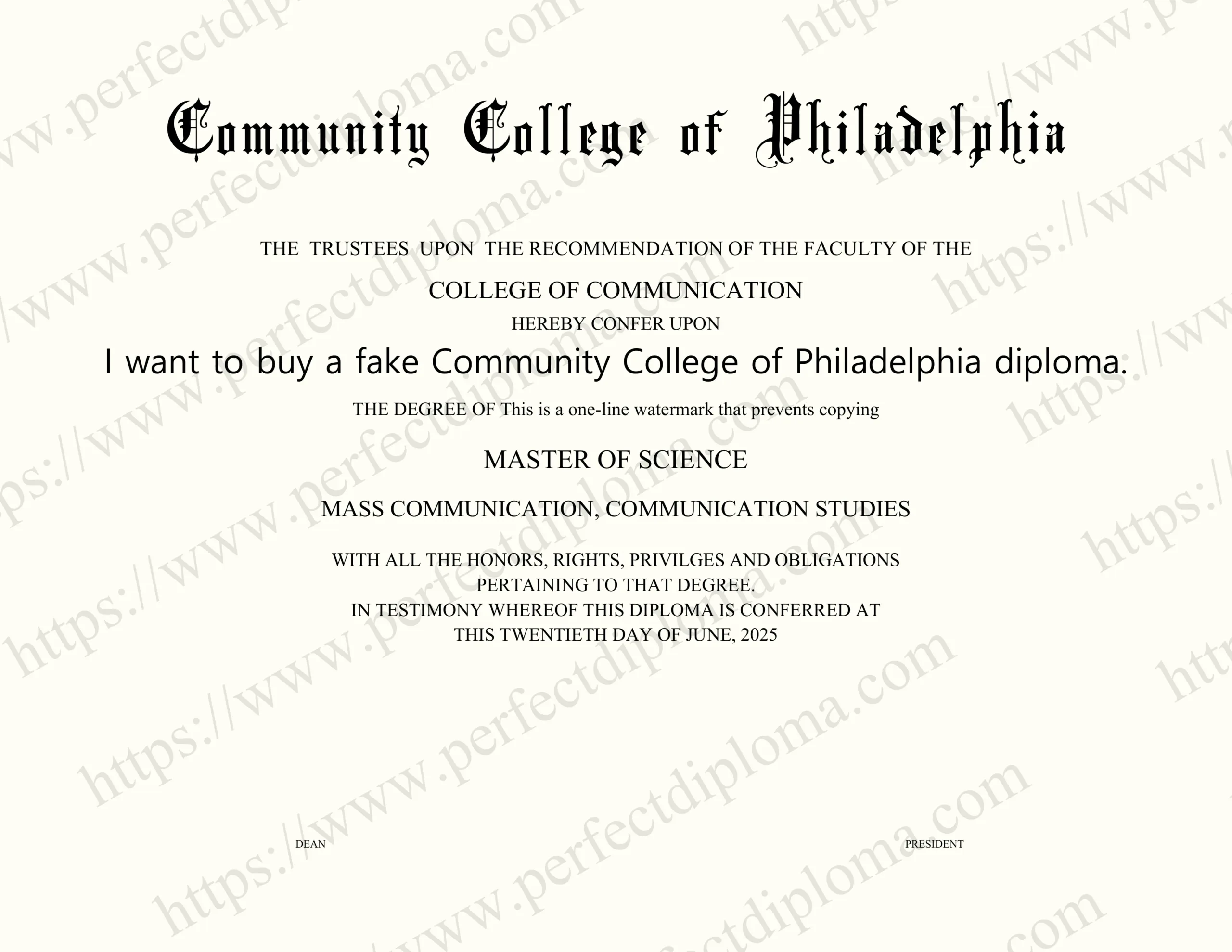 I want to buy a fake Community College of Philadelphia diploma.