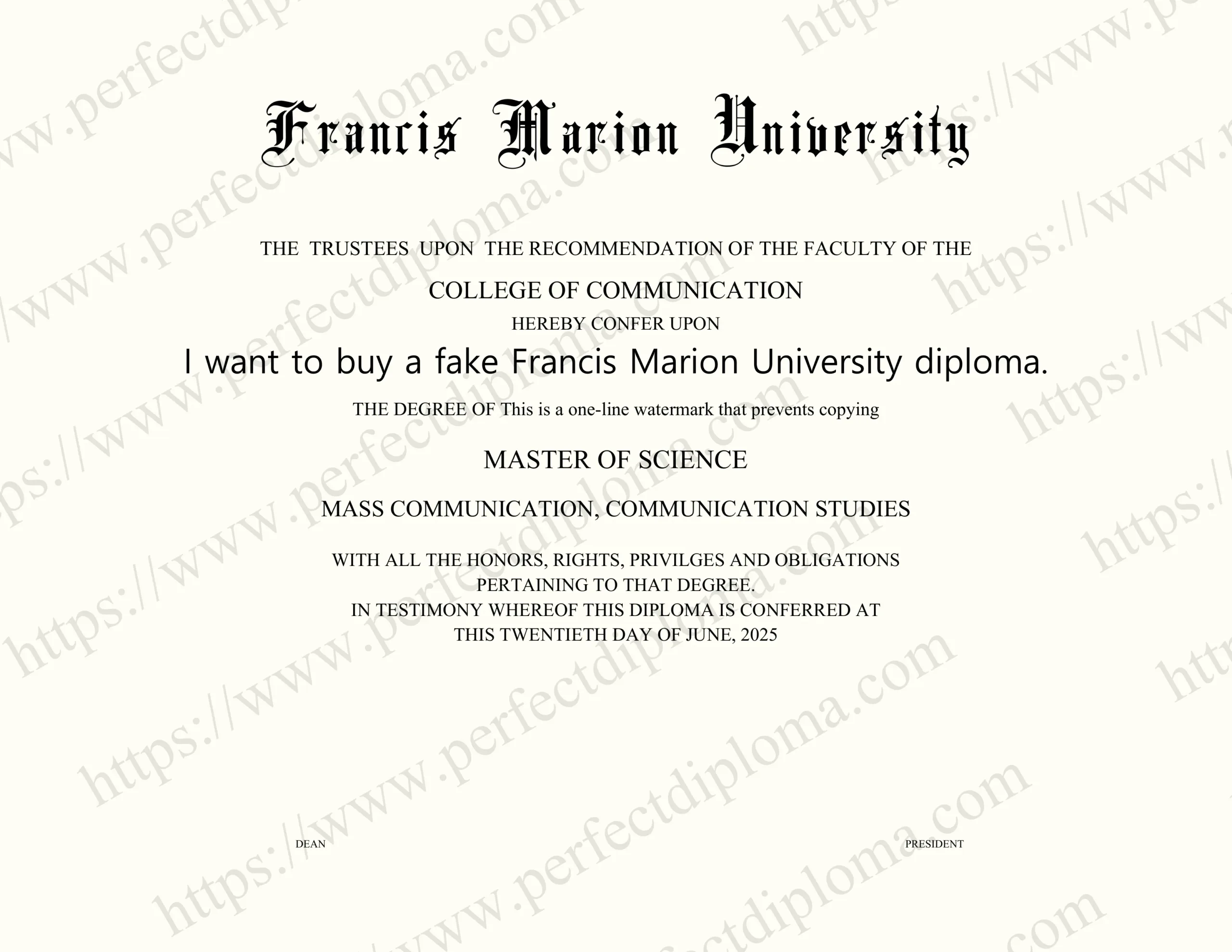I want to buy a fake Francis Marion University diploma.
