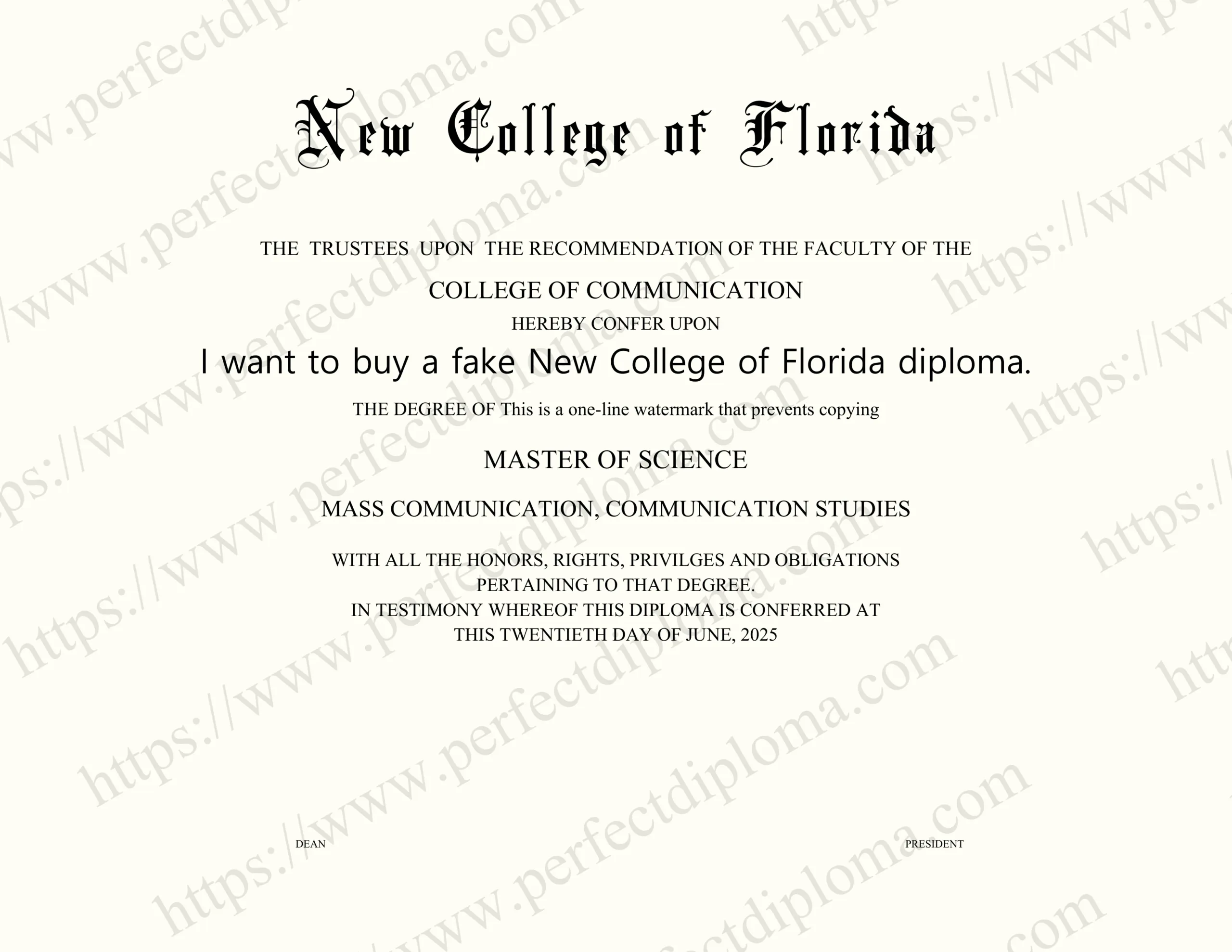 I want to buy a fake New College of Florida diploma.