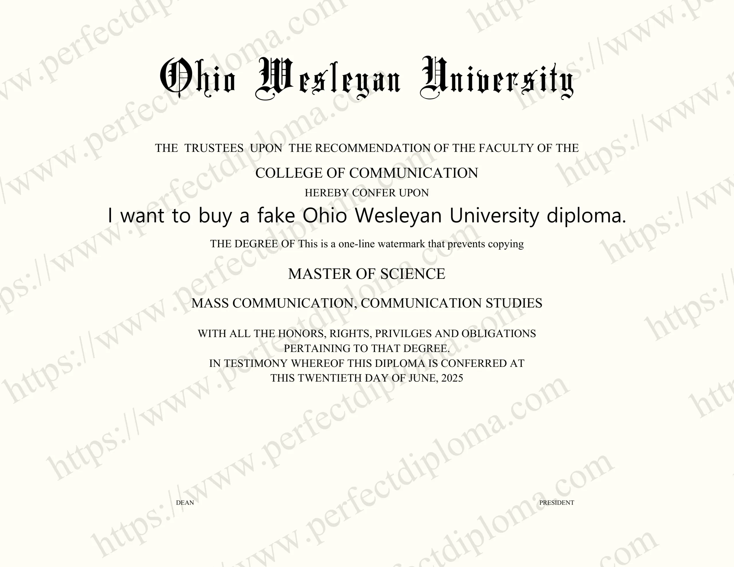 I want to buy a fake Ohio Wesleyan University diploma.