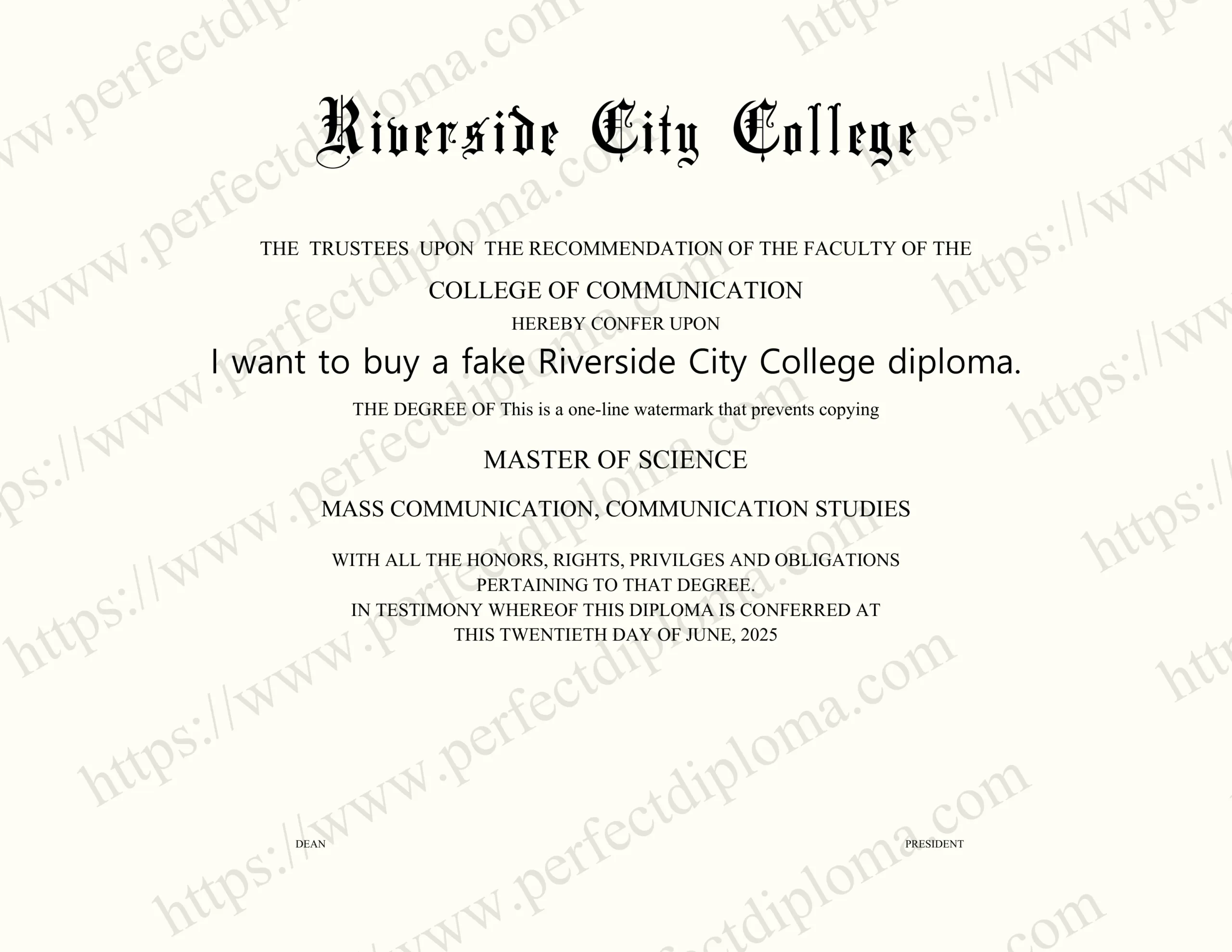 I want to buy a fake Riverside City College diploma.