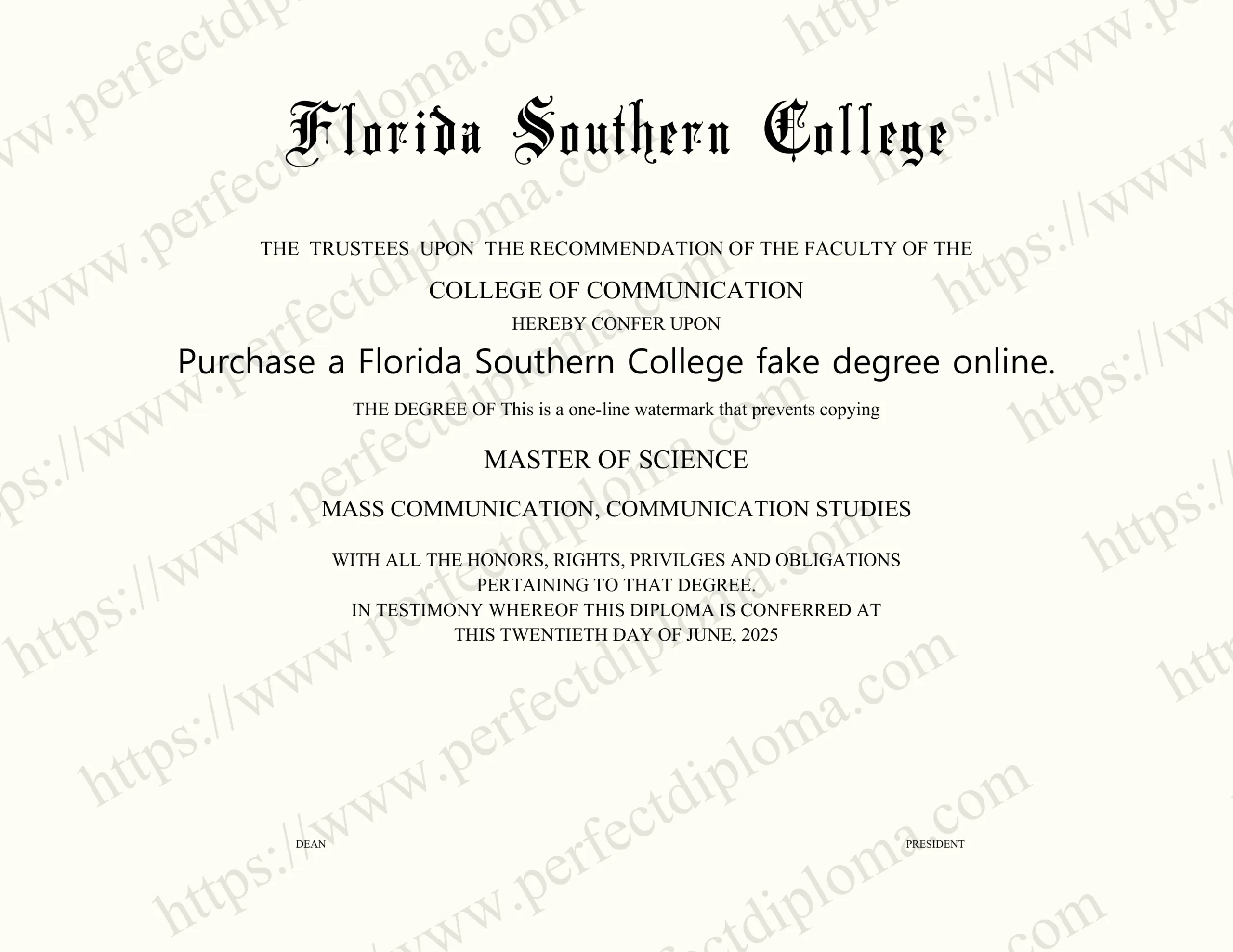 Purchase a Florida Southern College fake degree online.