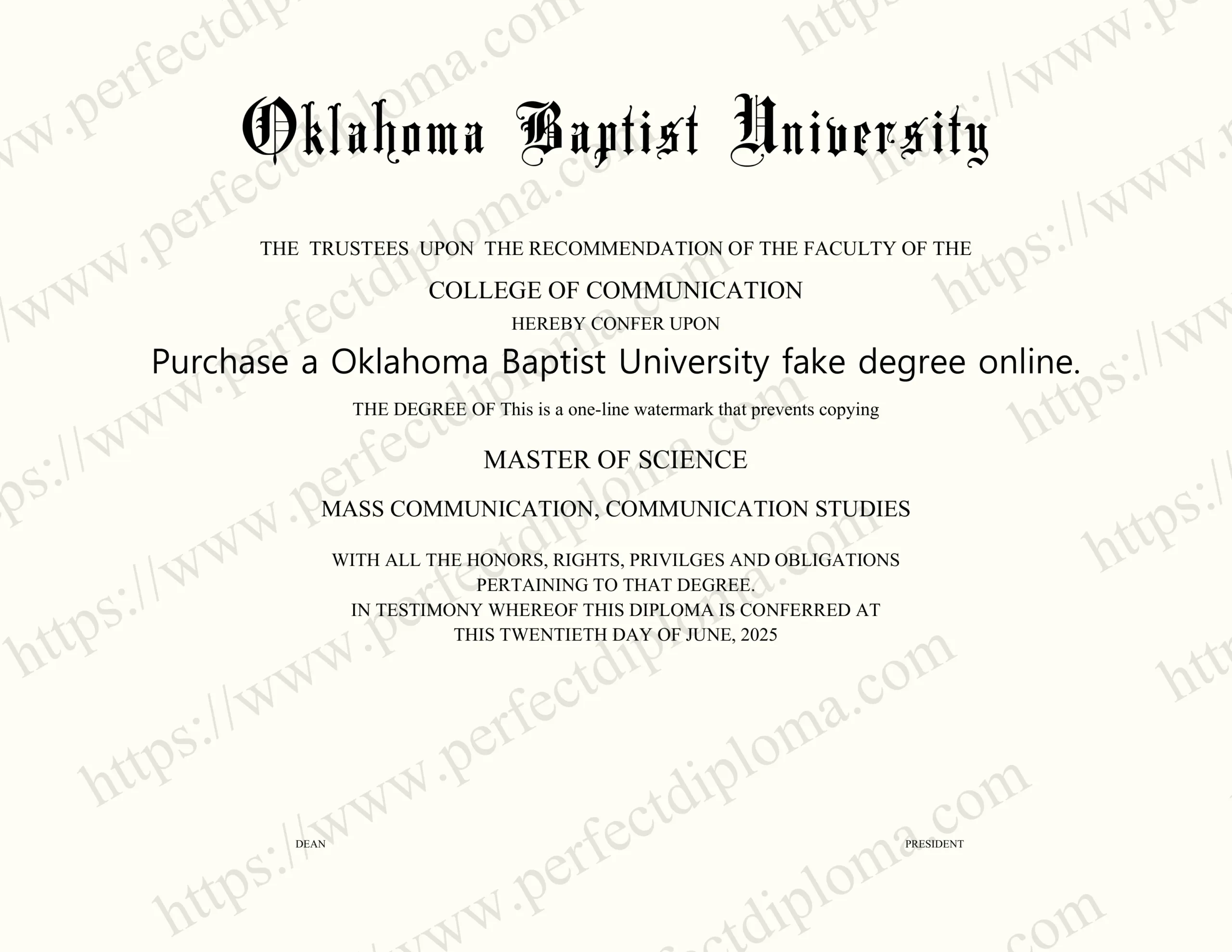 Purchase a Oklahoma Baptist University fake degree online.