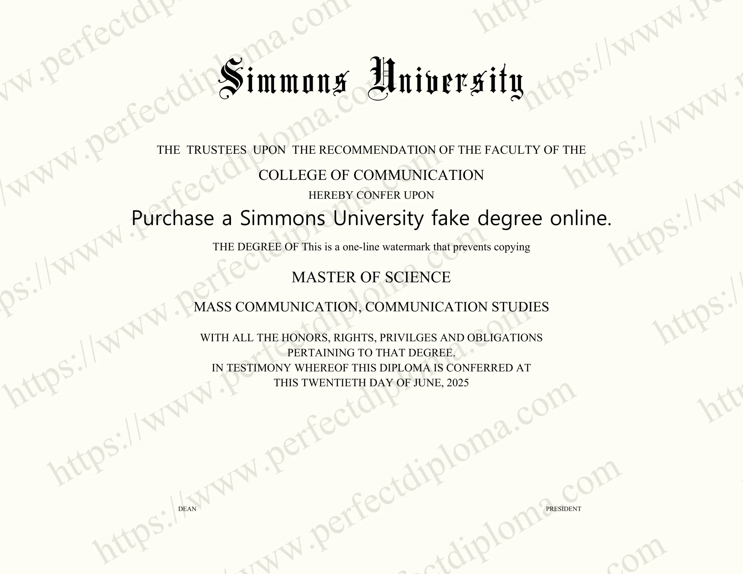 Purchase a Simmons University fake degree online.