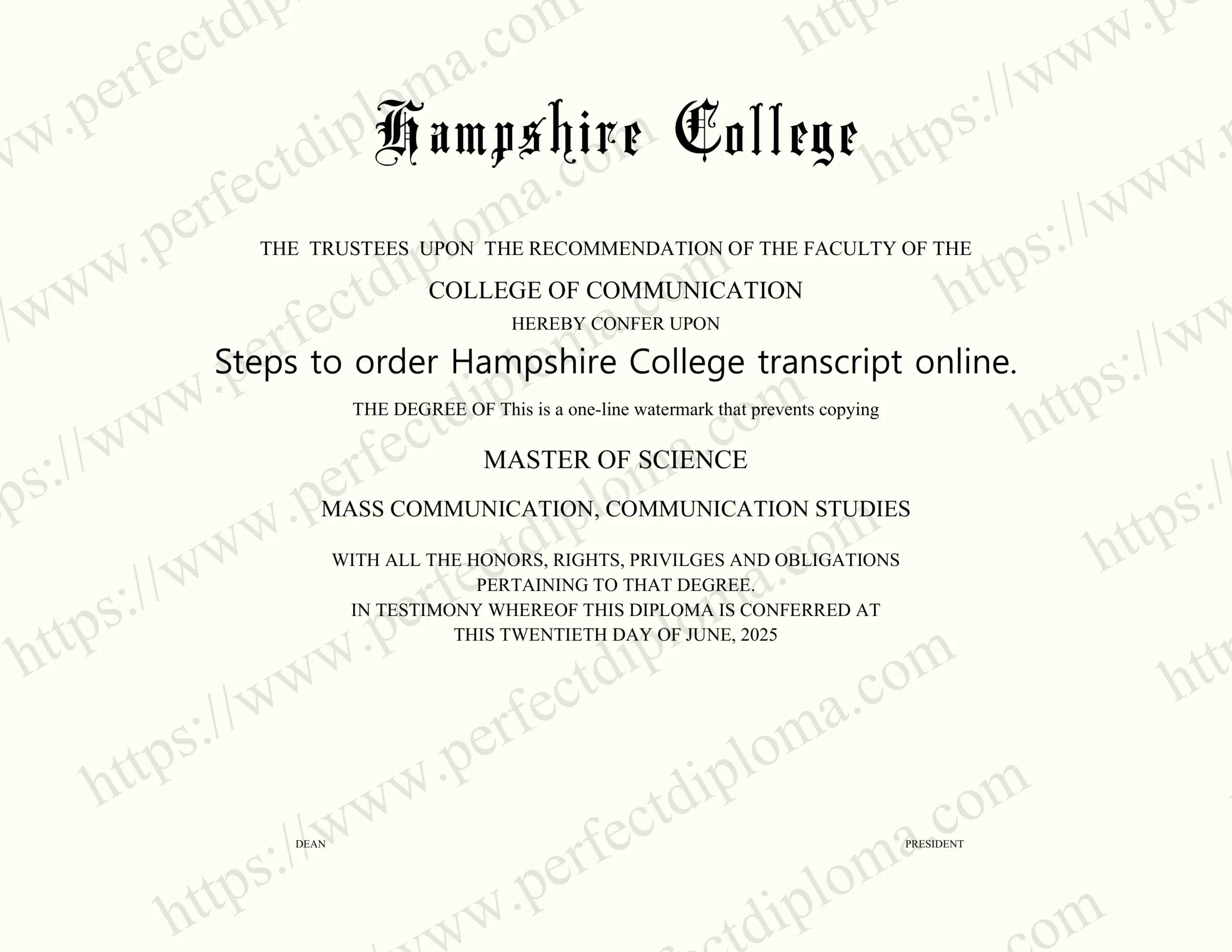 Steps to order Hampshire College transcript online.