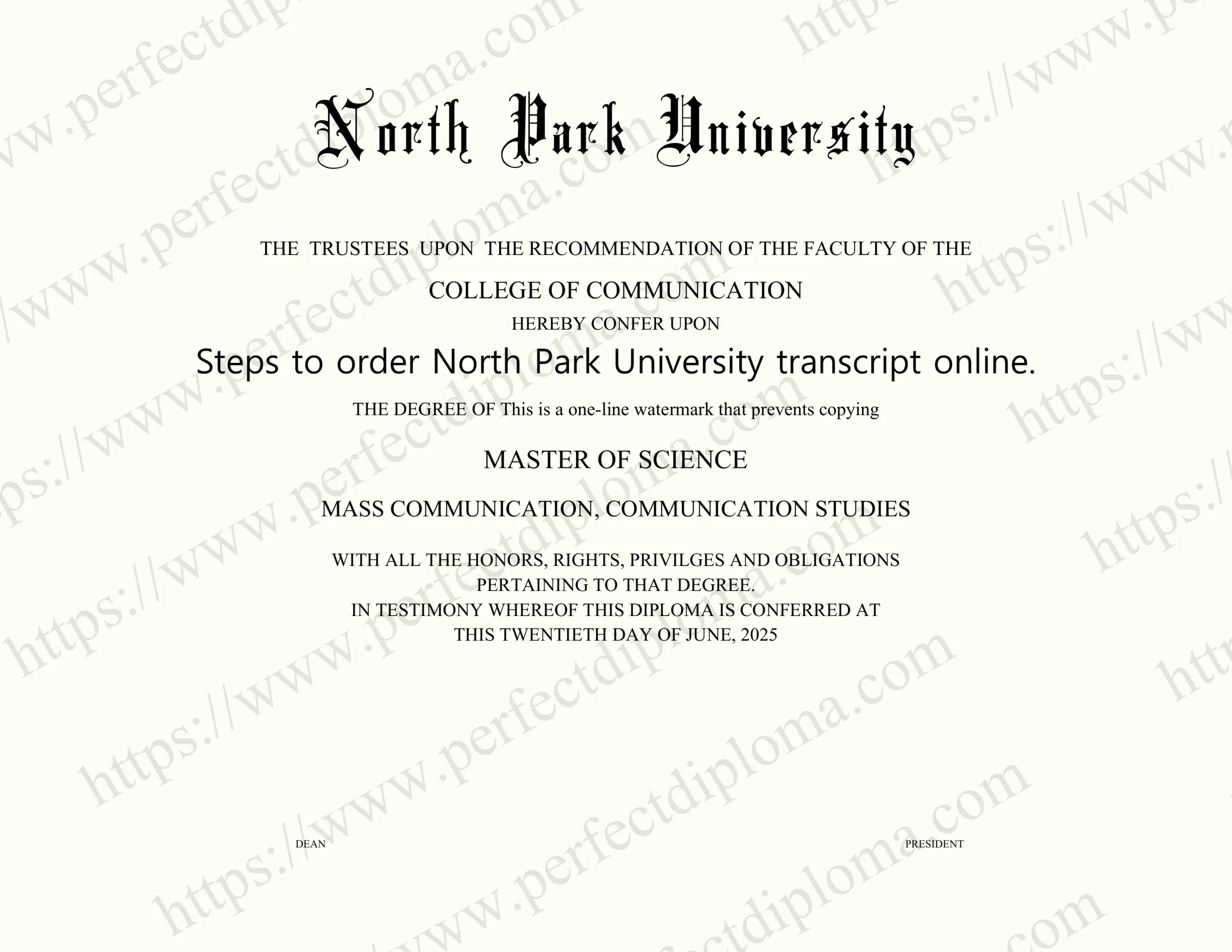 Steps to order North Park University transcript online.