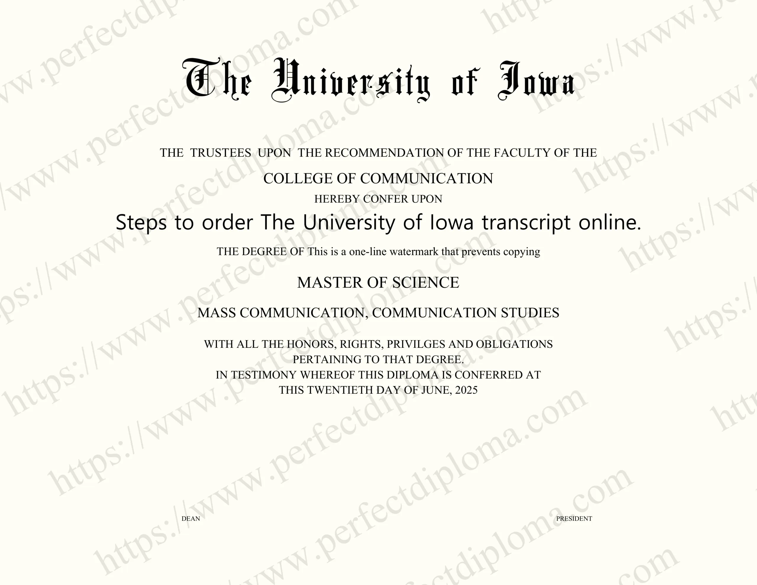 Steps to order The University of Iowa transcript online.