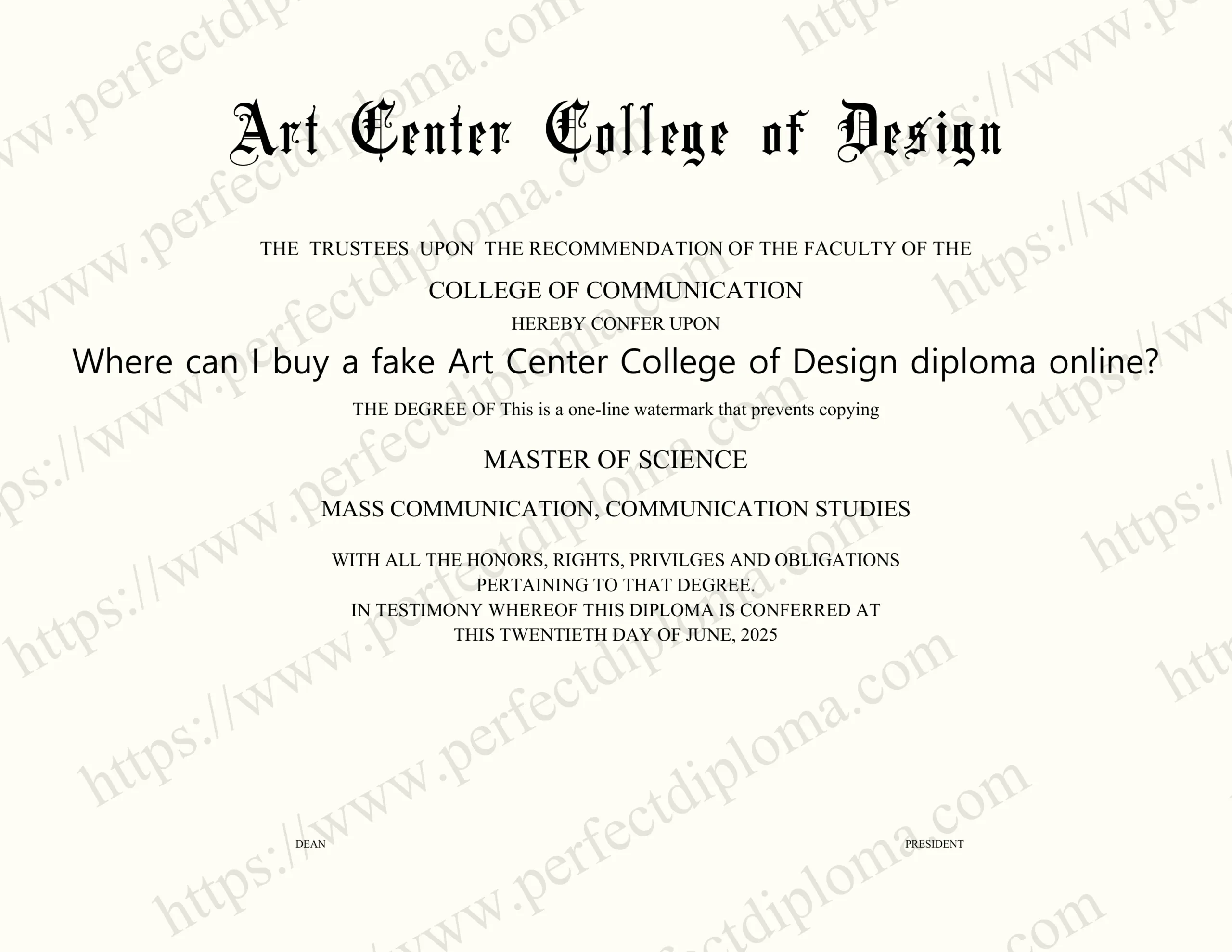 Where can I buy a fake Art Center College of Design diploma online?