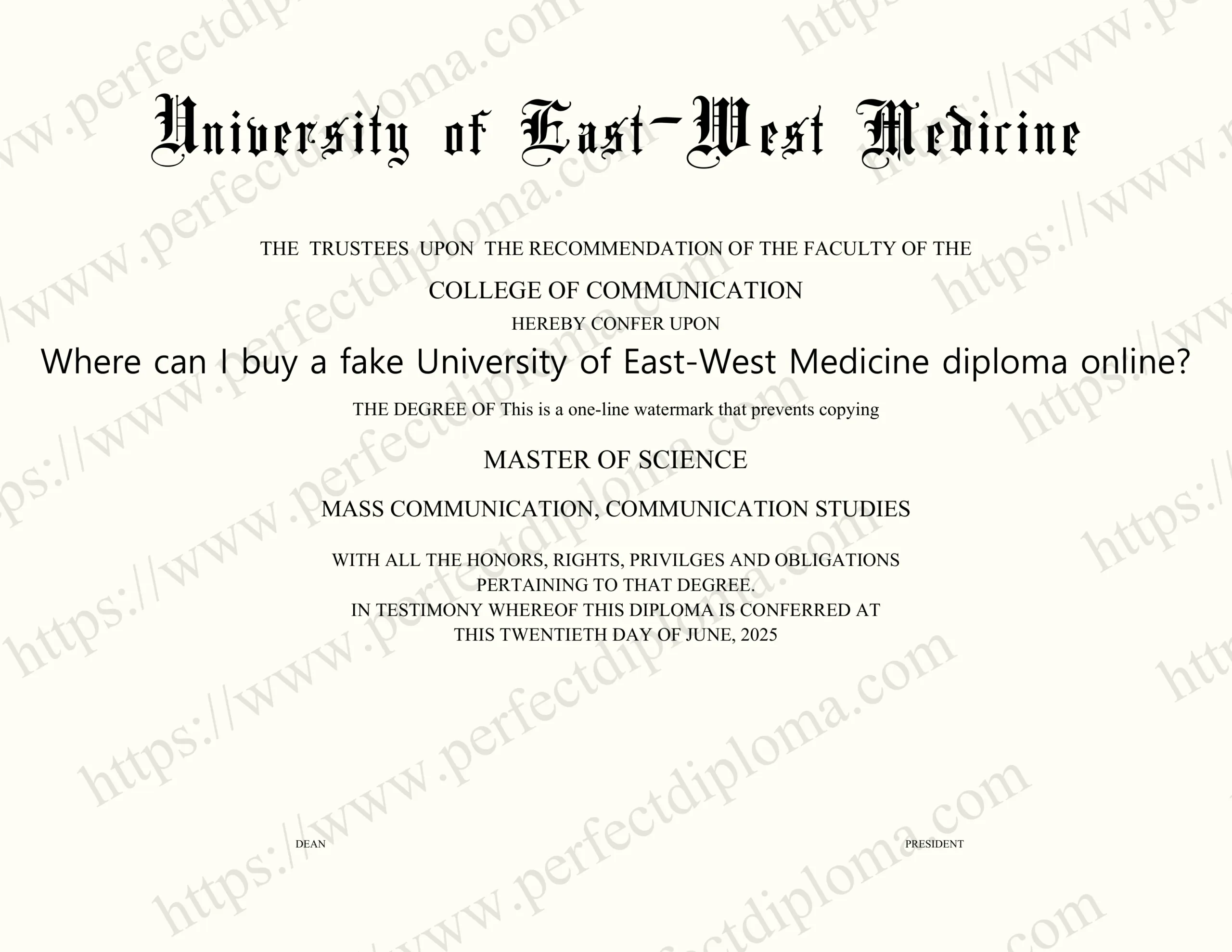 Where can I buy a fake University of East-West Medicine diploma online?