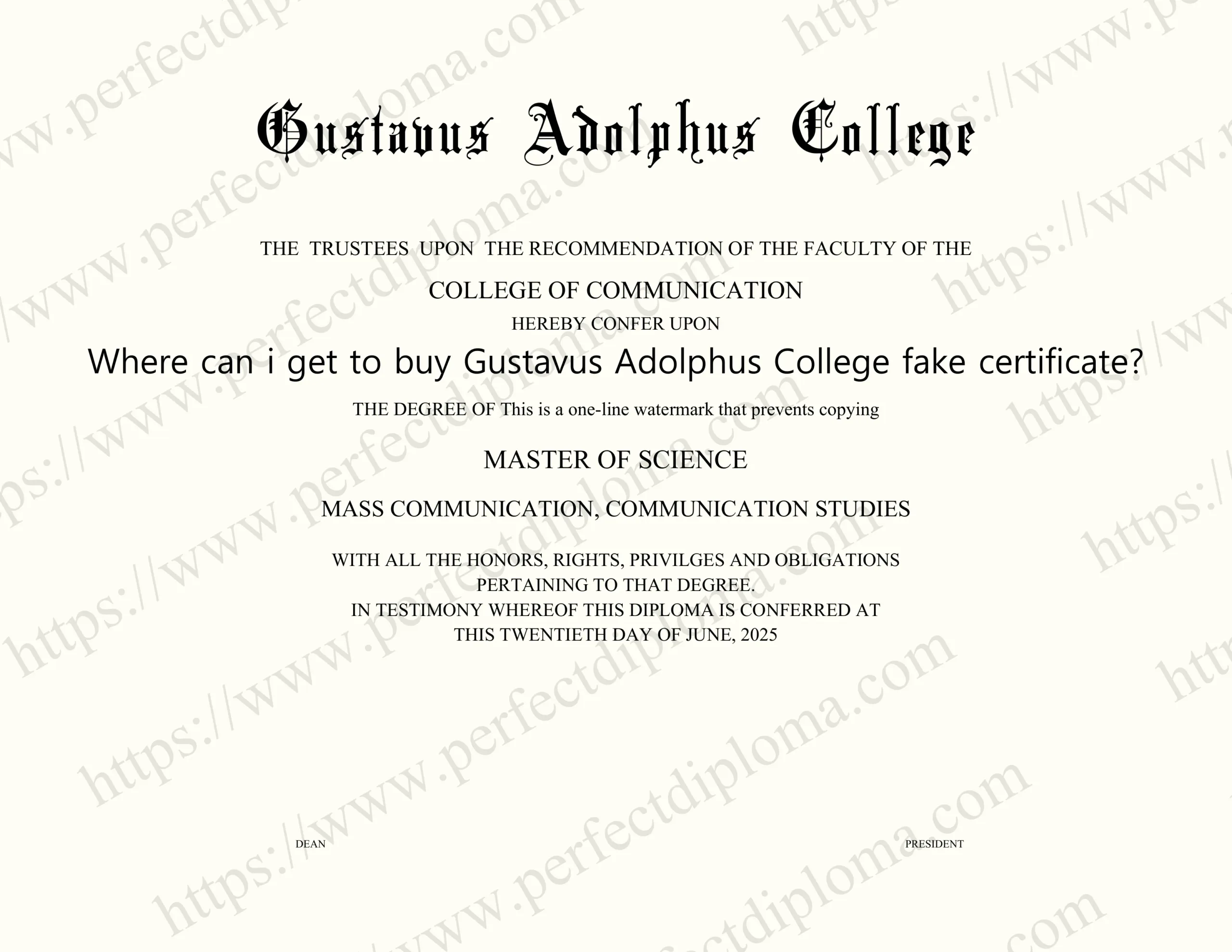 Where can i get to buy Gustavus Adolphus College fake certificate?