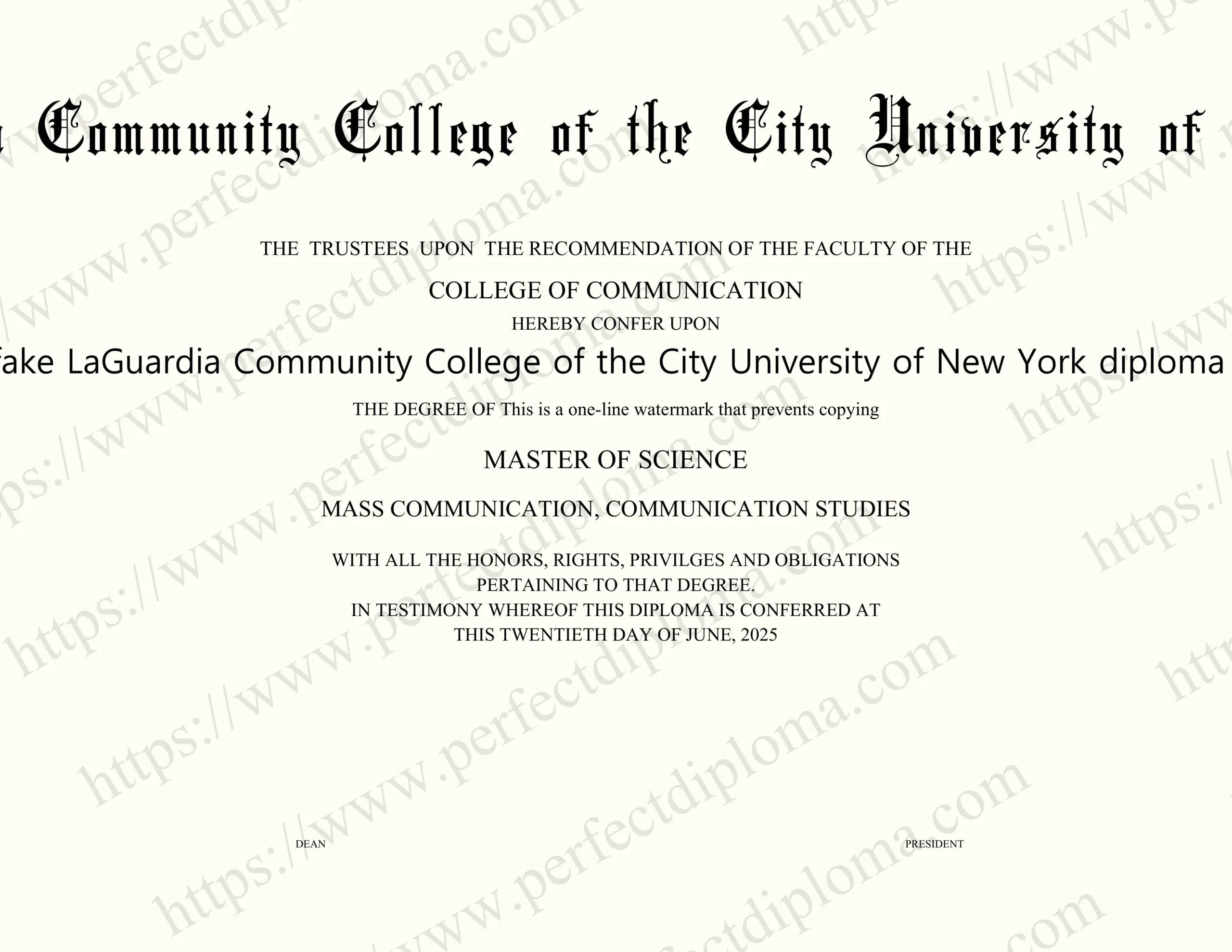 Buy a fake LaGuardia Community College of the City University of New York diploma online.