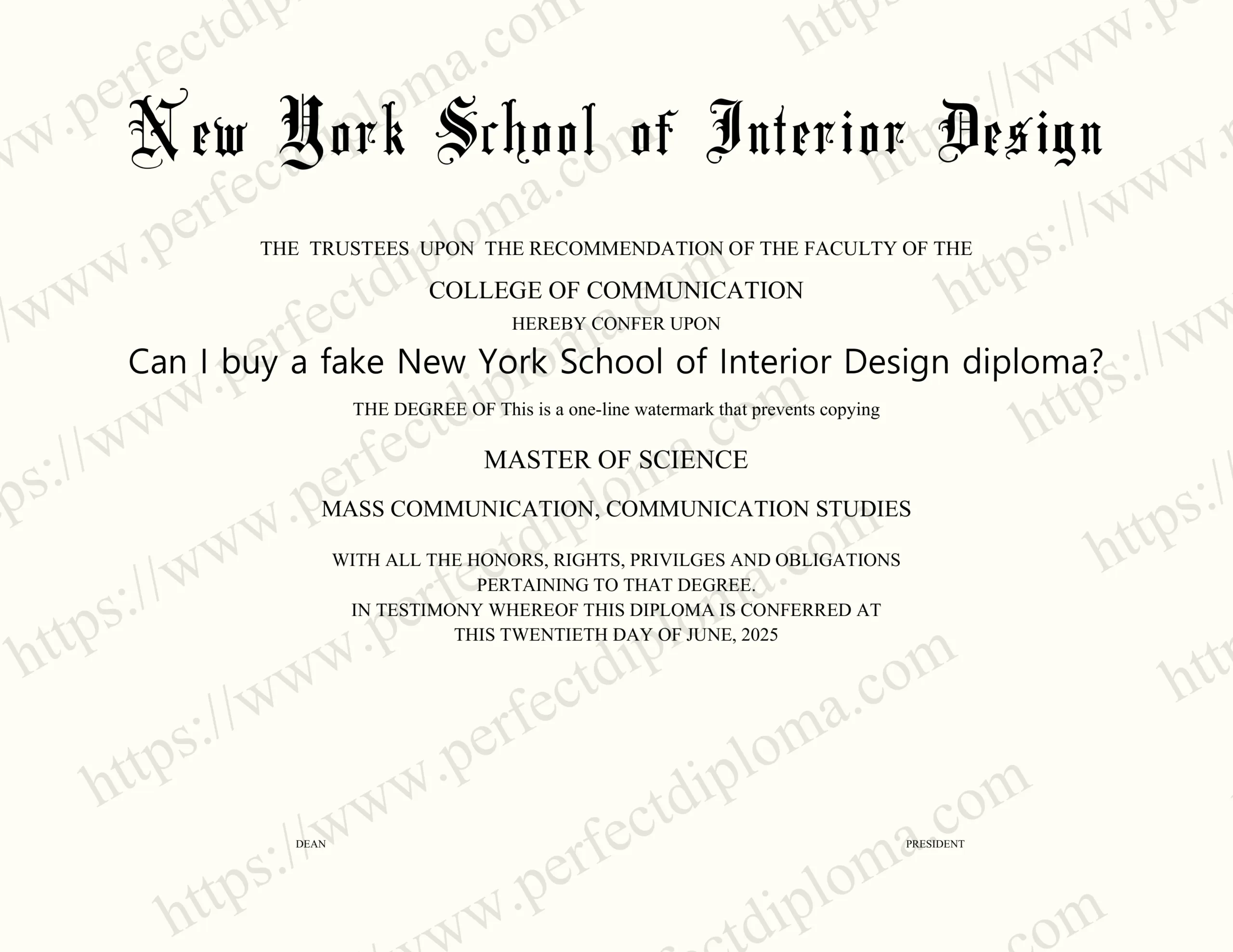 Can I buy a fake New York School of Interior Design diploma?