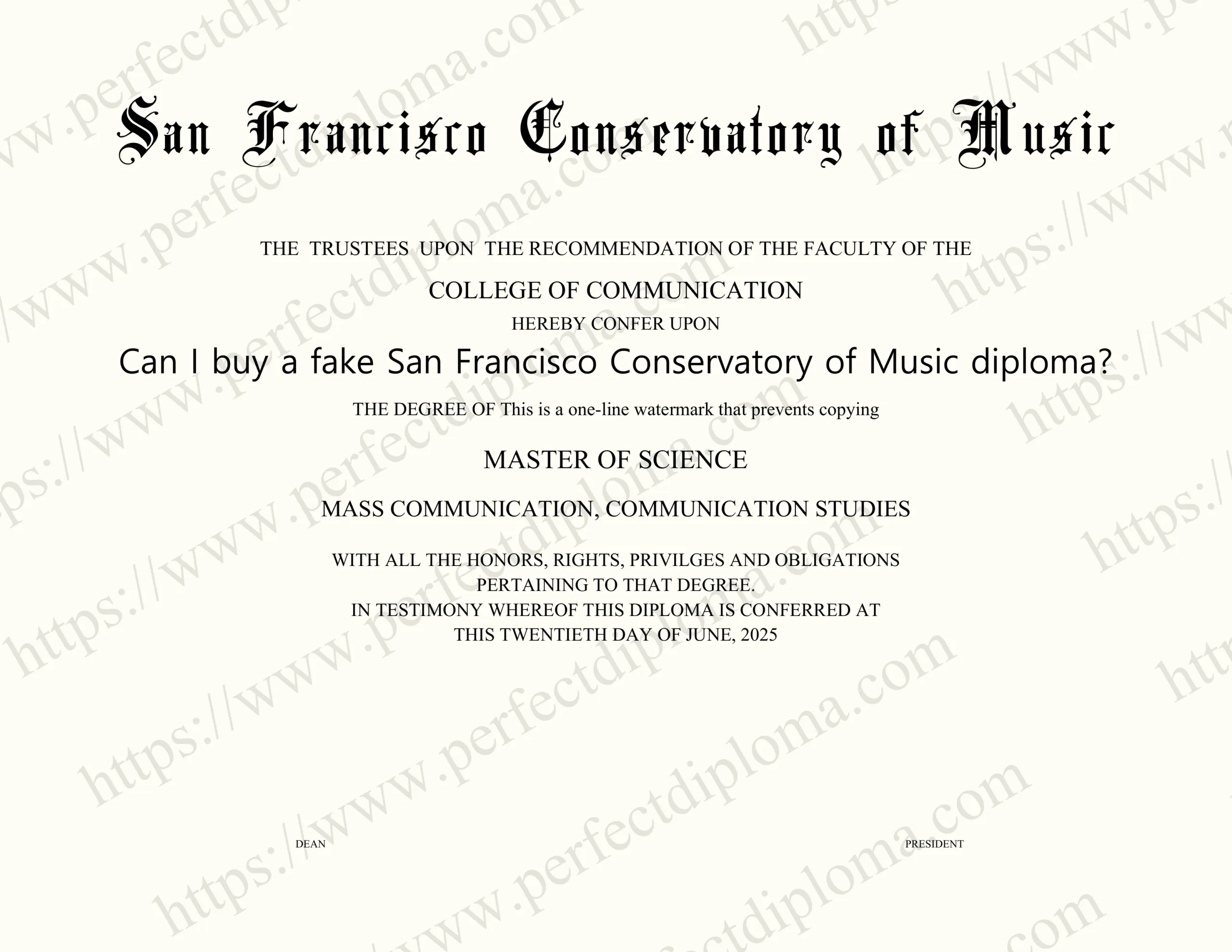 Can I buy a fake San Francisco Conservatory of Music diploma?