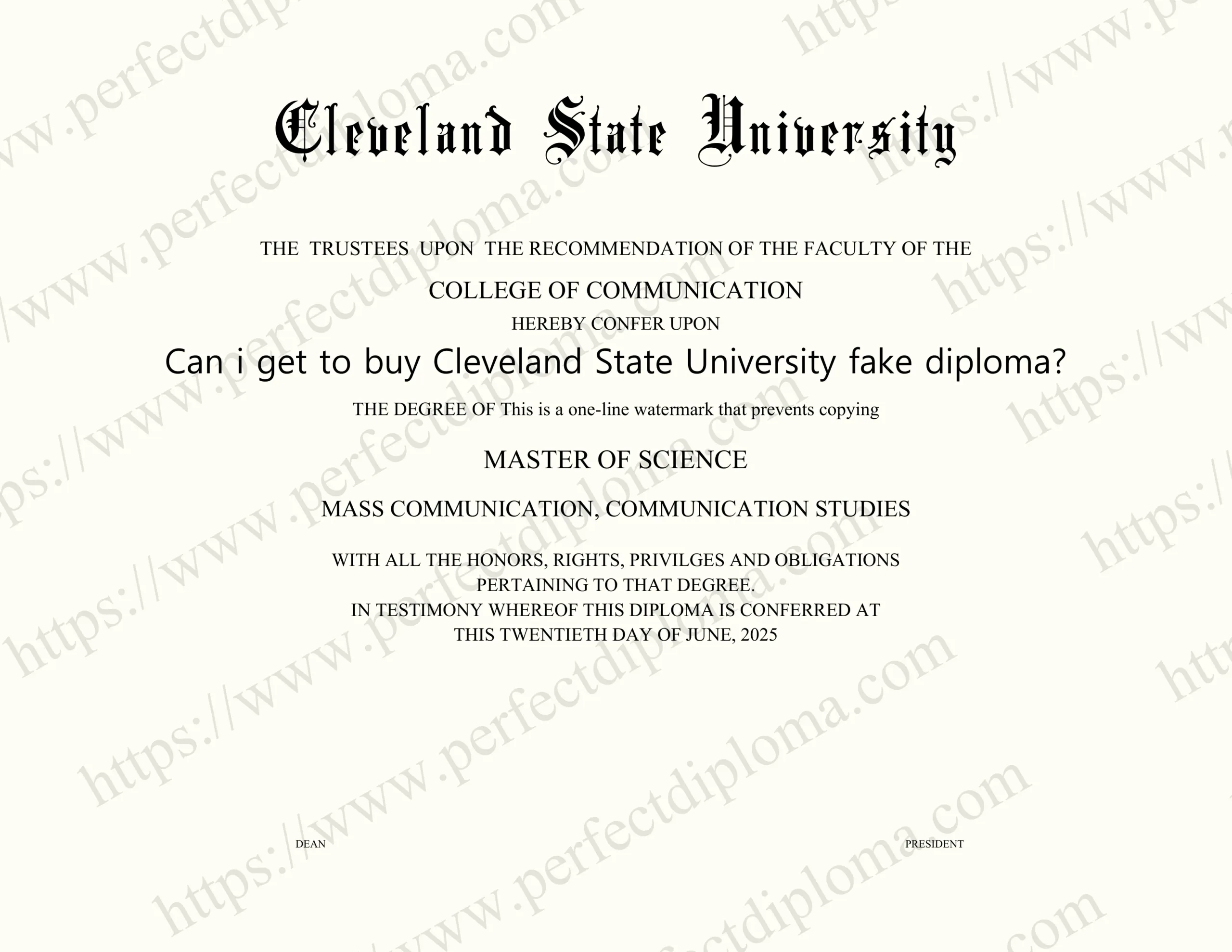 Can i get to buy Cleveland State University fake diploma?