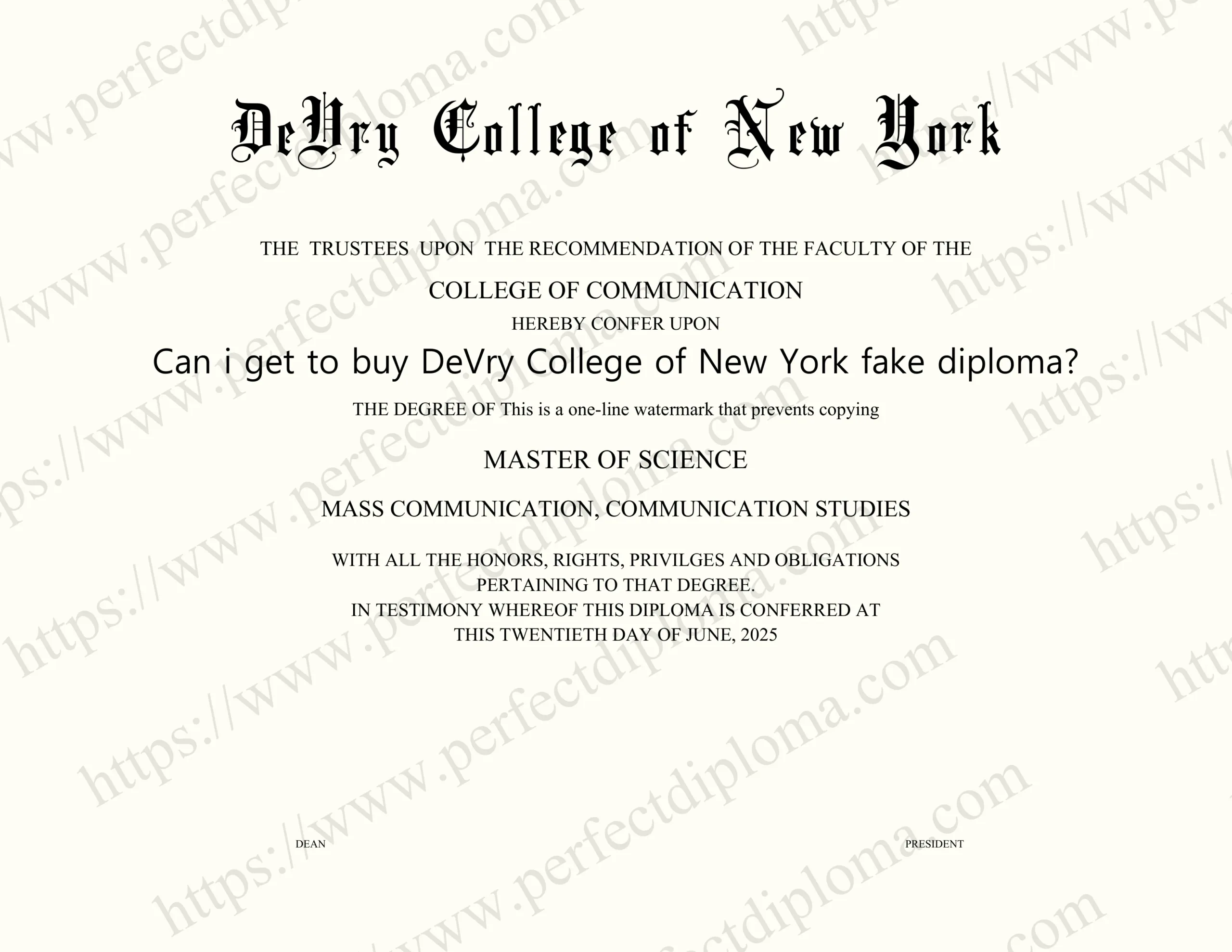 Can i get to buy DeVry College of New York fake diploma?