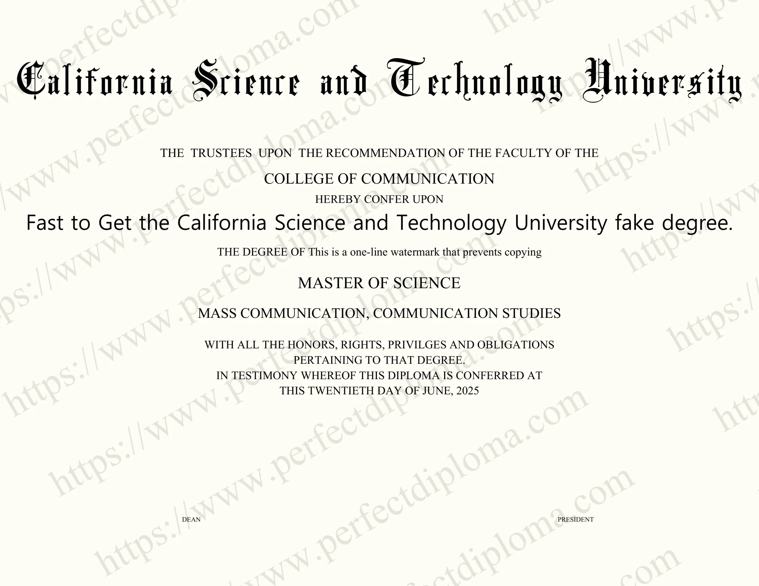 Fast to Get the California Science and Technology University fake degree.